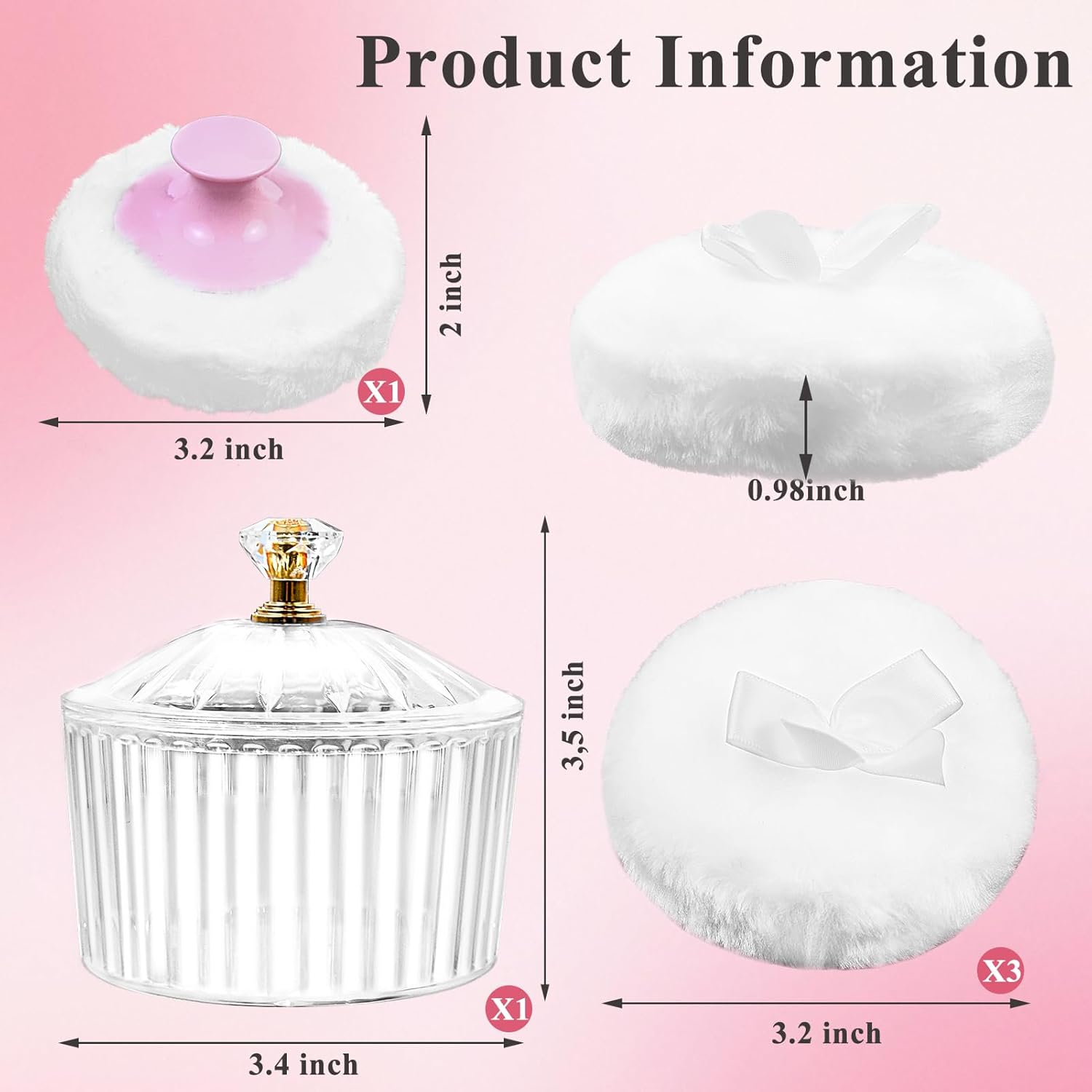 5Pcs Dusting Powder Container with Puff, 3.4 Inch Acrylic Body Powder Containers with Large Soft Puff Loose Dusting Powder Container Reusable Powder Applicator for Women Baby Body Face Makeup - White-3 image number 6