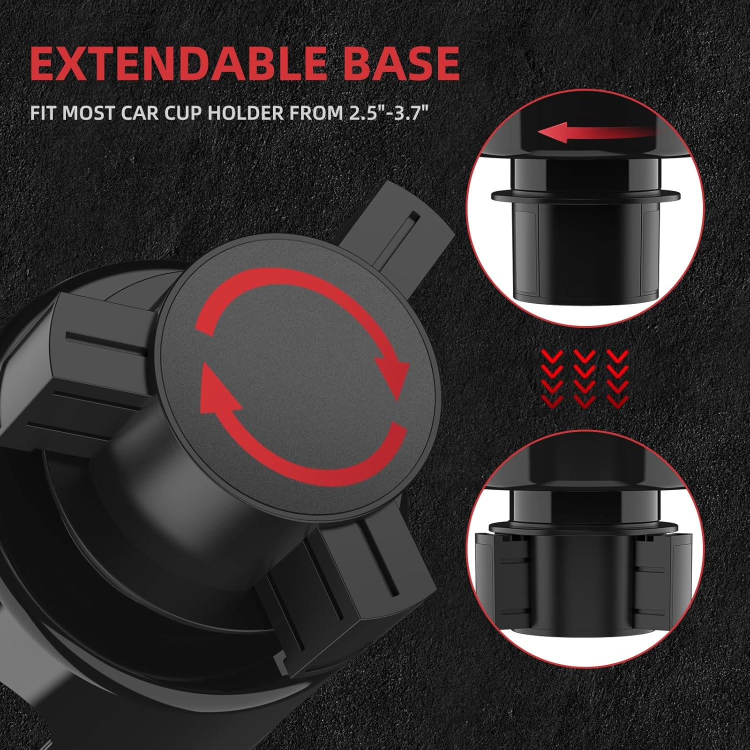 Cup Holder Expander, Car Cup Holder Extender Adapter with Expandable Base, Fits Large Water Bottles 500-1400 ML (7-10.5 CM) image number 3