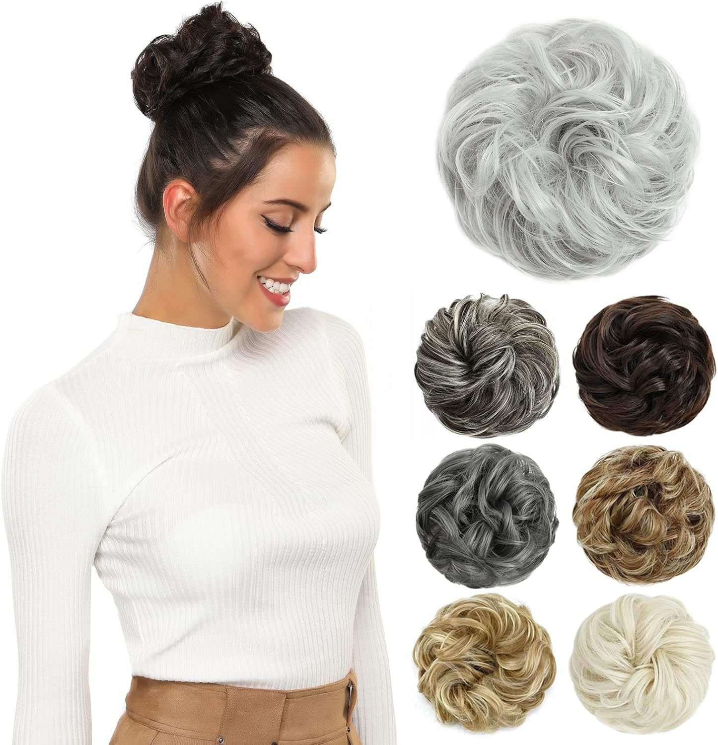 Yamel Messy Bun Hair Pieces for Women Hair Bun Extension Platinum Blonde Updo Curly Messy Bun Scrunchie