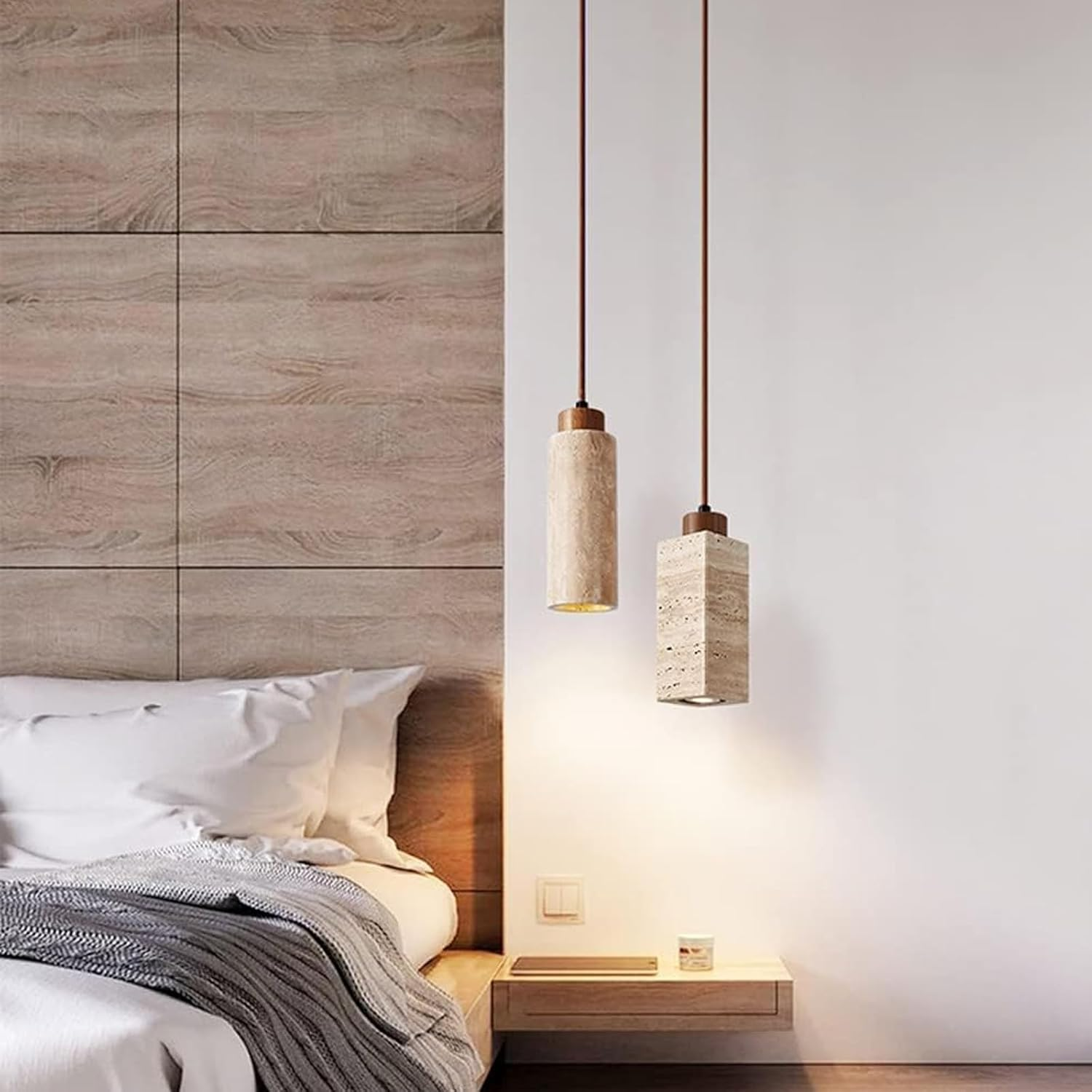 Pendant Light, Japanese Style Natural Travertine Pendant Lamp for Dining Room, Kitchen Island, Living Room,Handcrafted Natural Stone, Adjustable Drop for Different Ceiling Heights (Yellow,M)