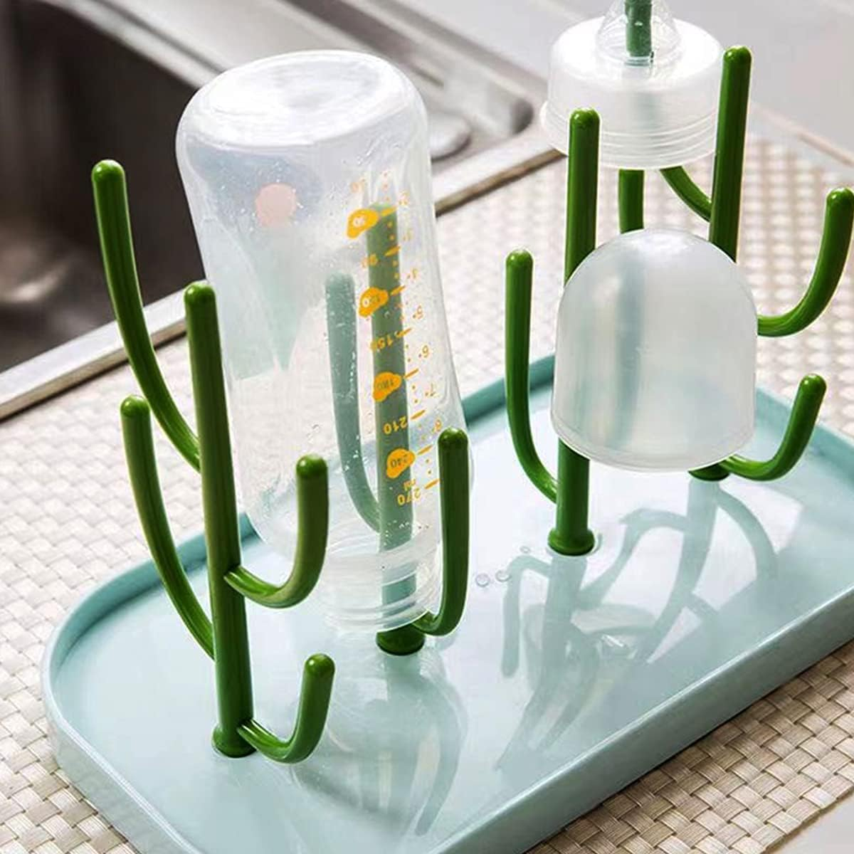 Baby Essentials,Bottle Drying Rack,Baby Bottle Drying Rack,Drying Rack for Kitchen Counter,Detachable Bottle Dryer Holder with Base.For Nipples,Cups,Pump Parts and Accessories(Green) image number 6