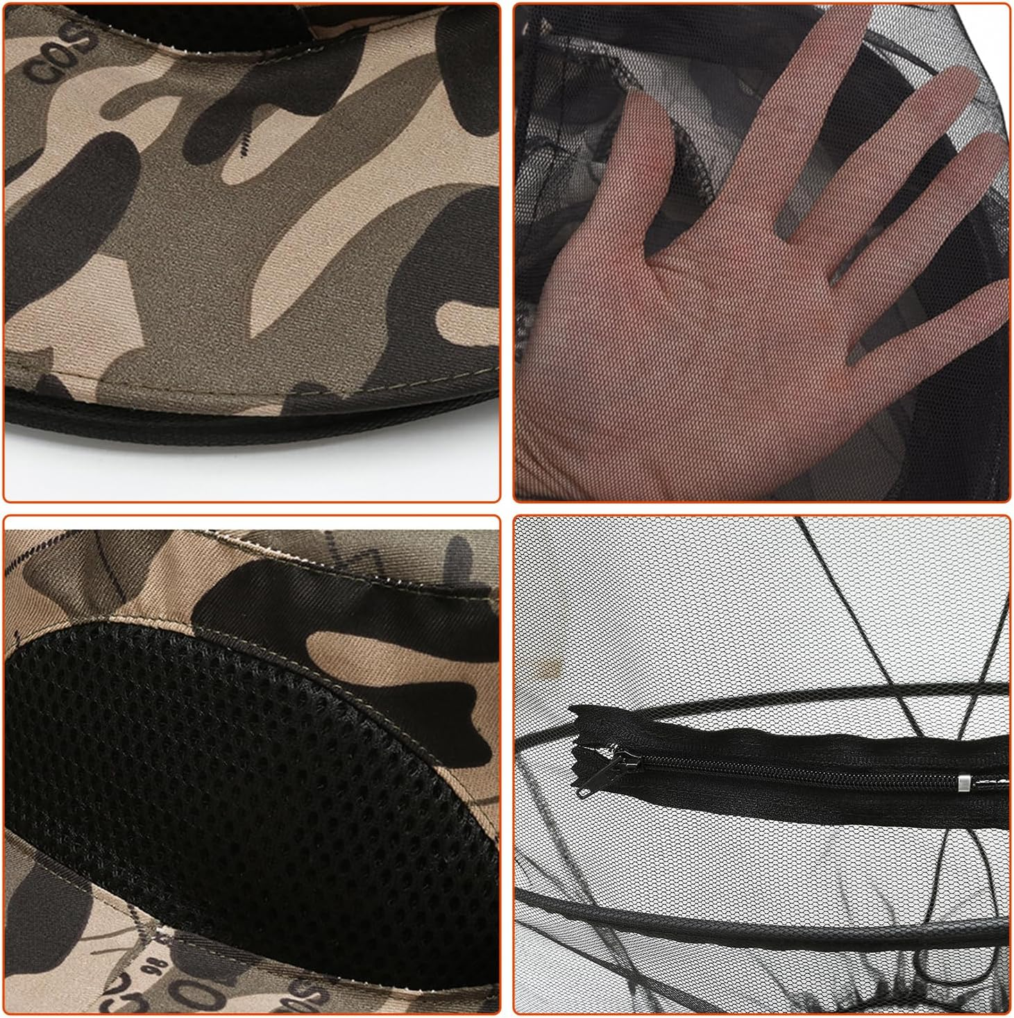 T Tersely 2 Pack Mosquito Head Net Hat,Breathable Outdoor Sun Hat Bucket Hat with Hidden Net Mesh Mask,360-Degree Protection Bug Net Cap image number 3