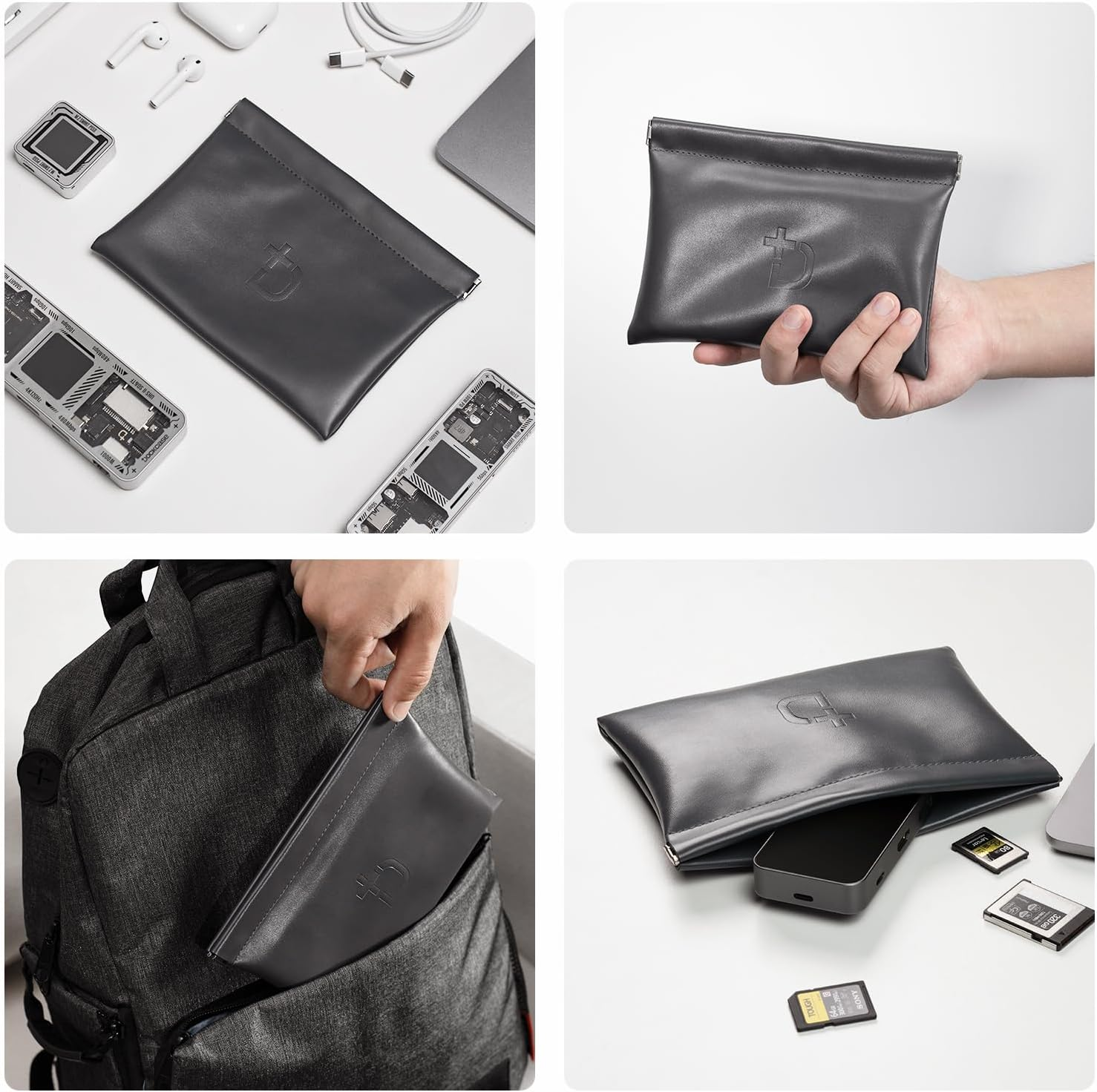 DOCKCASE PU Leather Electronic Accessories Organizer Bag, Water Resistant Cable Organizer for Travel Essentials, Tech Gifts for Men, Storage Bag for Phone, Cord, HUB, Enclosure image number 5