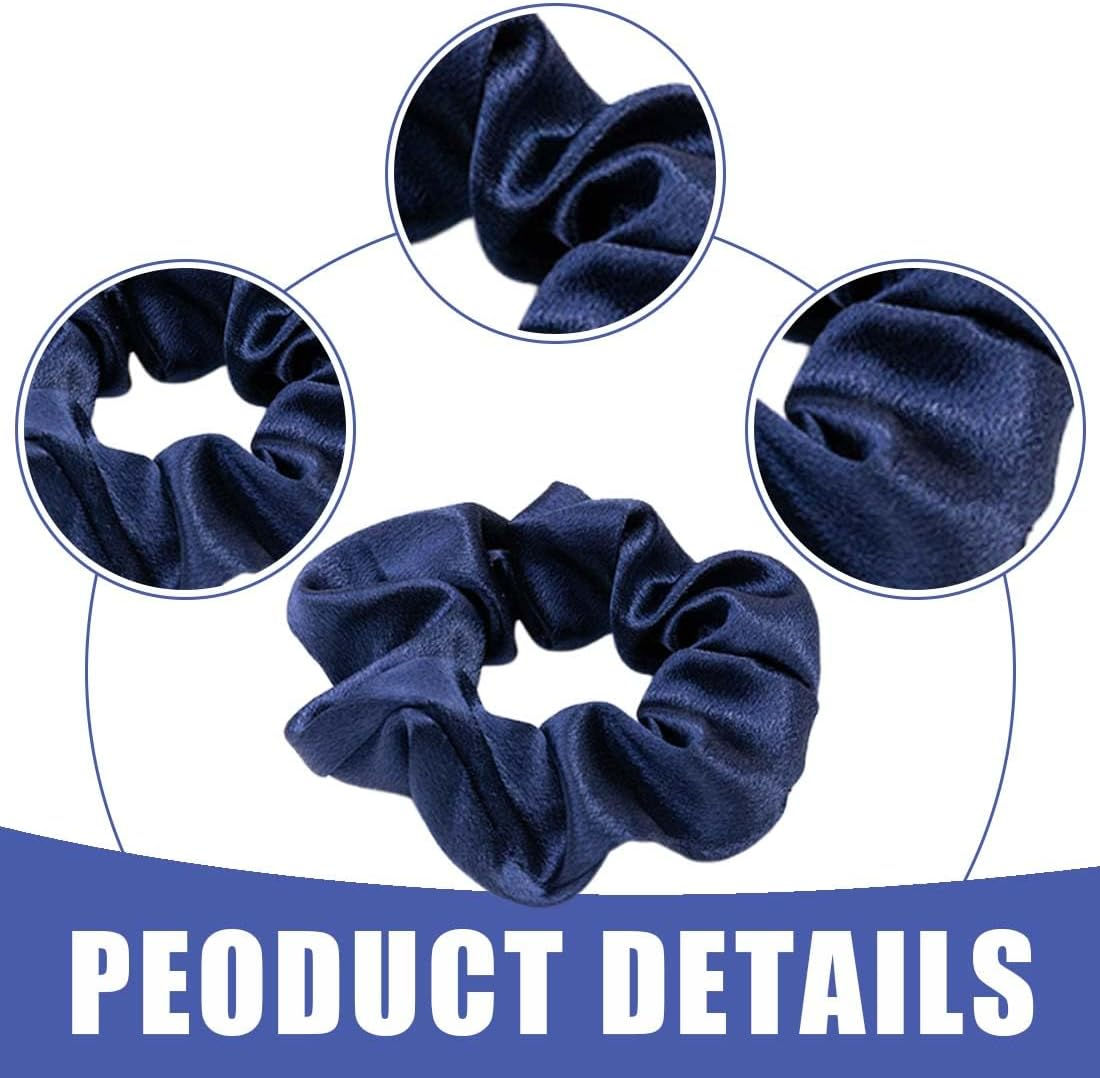 BIRLOZA Pack of 2 Silk Hair Bobbles Women'S Scrunchies Scrunchie Silk Hair Ties Hair Band Satin Hair Rings Elastic Thick Bands for Hair Clip Women Hair Accessories (Dark Blue) image number 1