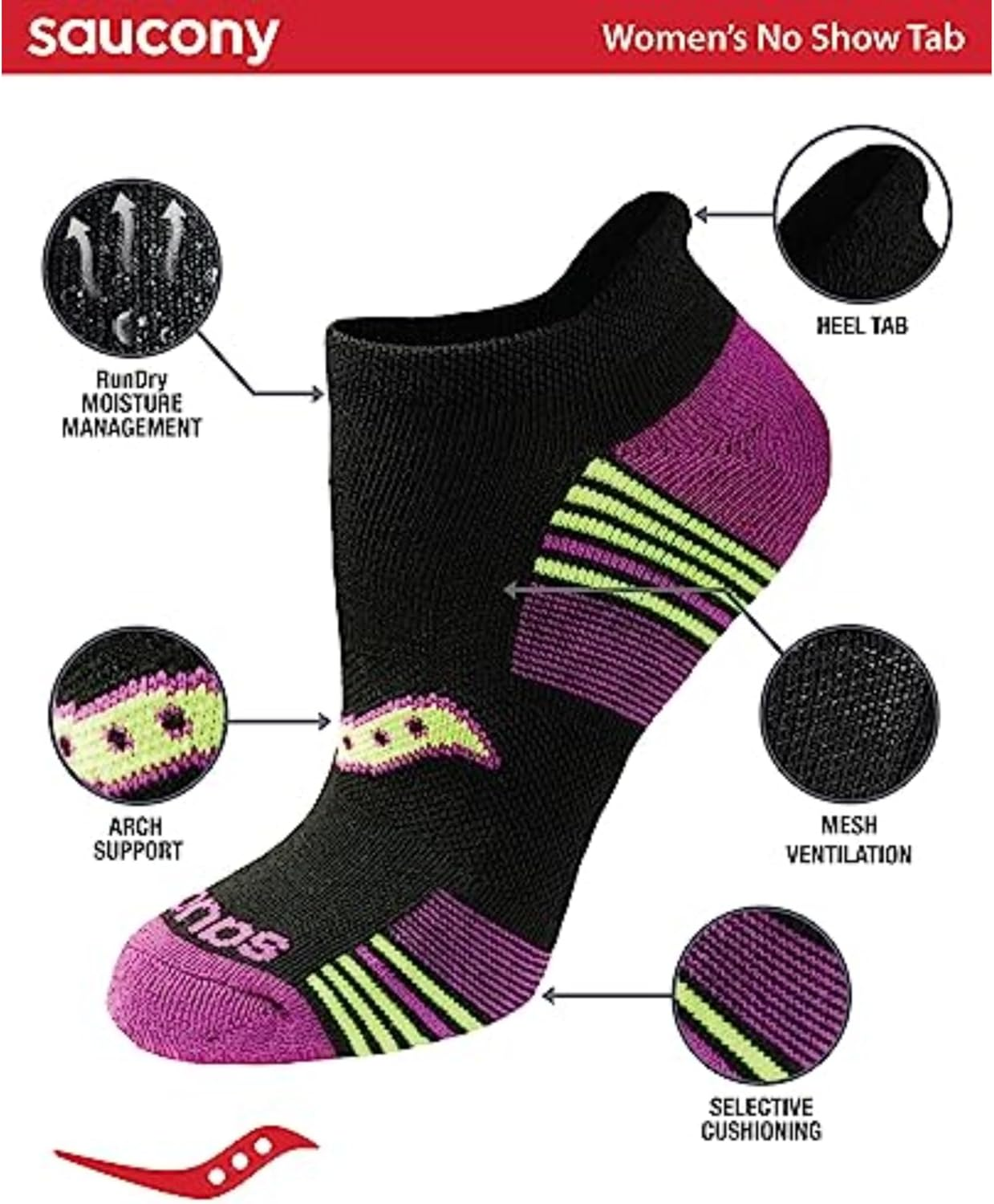 Saucony Damen Multipack Performance Heel Tab Athletic Socken Laufshorts (8Er Pack) image number 2