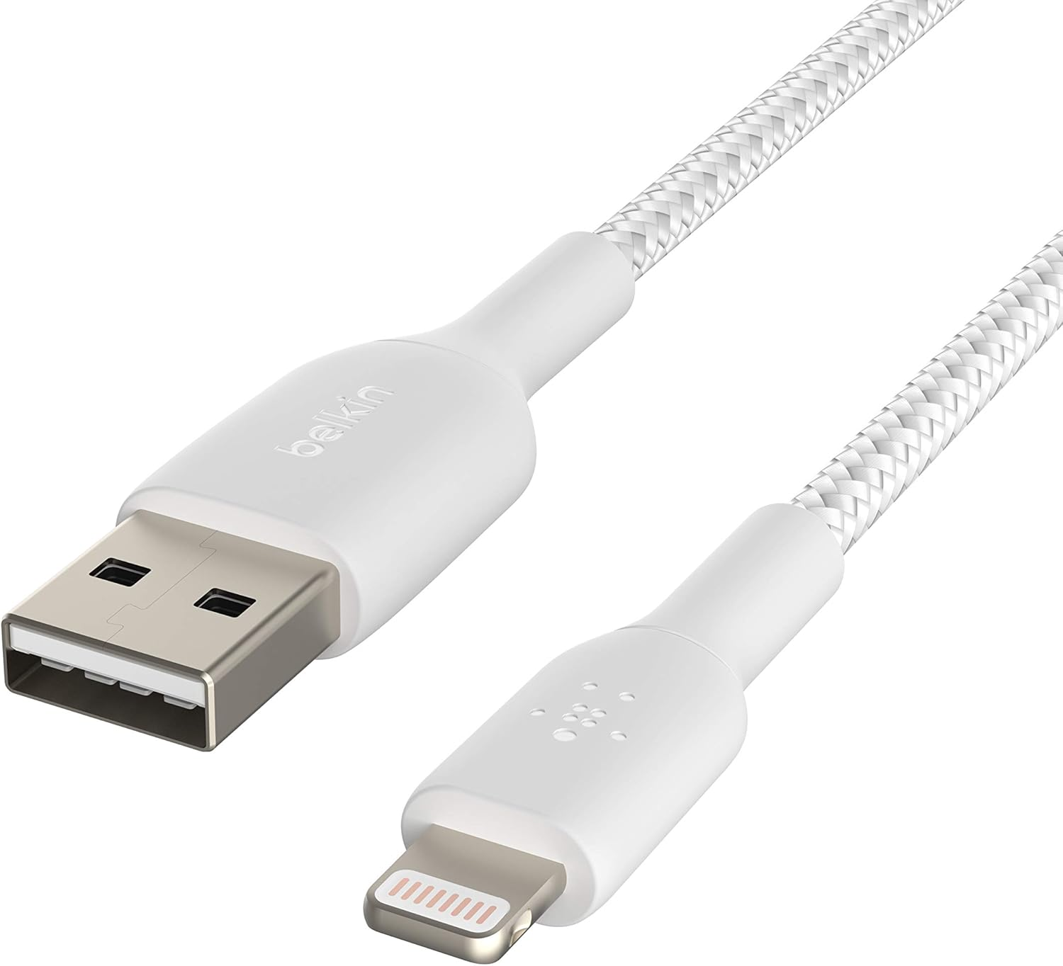 Belkin Boostcharge Braided Lightning Cable - 6.6Ft/2M - Mfi Certified Apple Iphone Charger USB to Lightning Cable 6Ft - Iphone Cable - Iphone Charger Cable - Apple Charger - USB Phone Charger - White image number 3