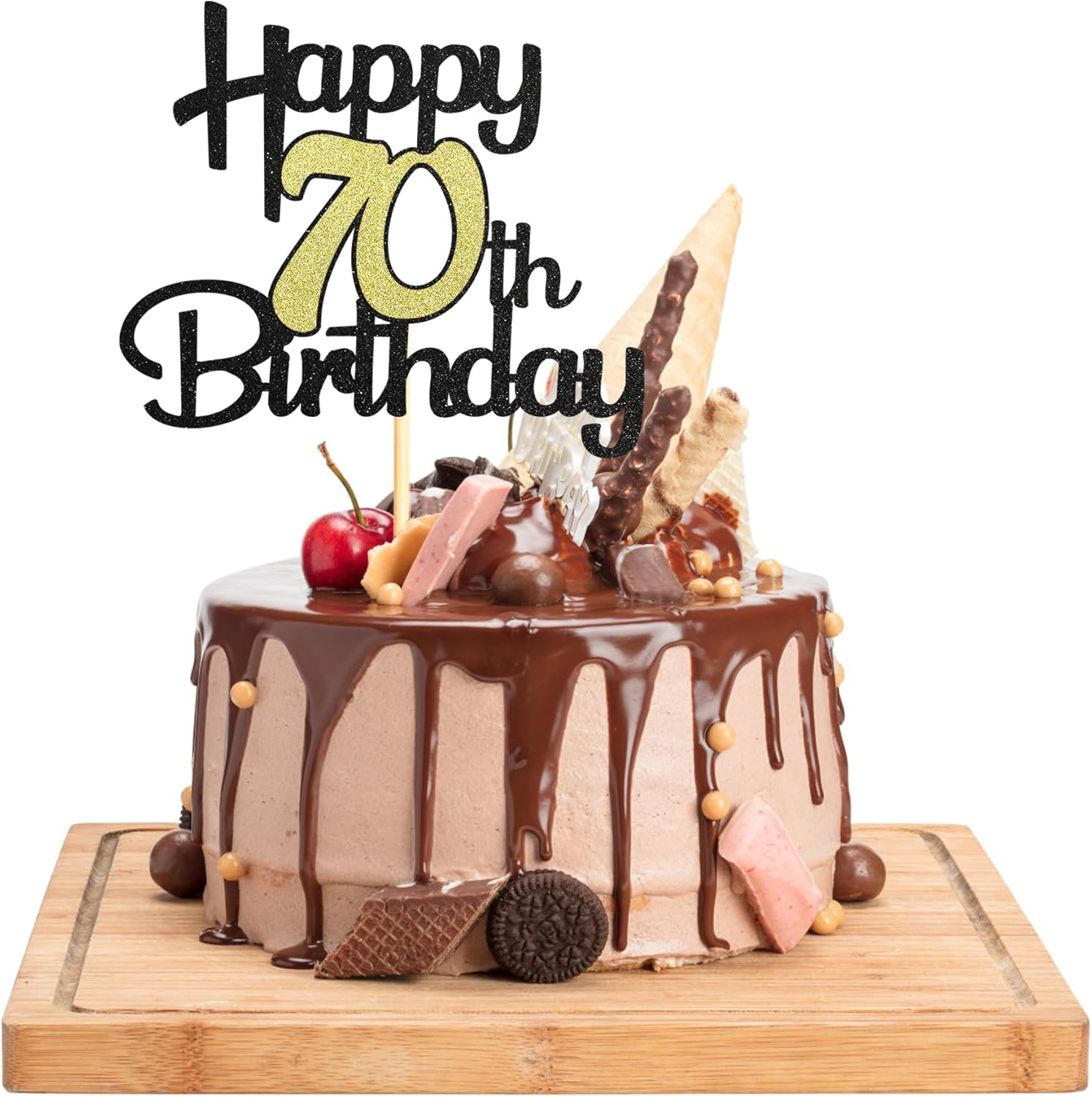 Sotpot 1 Pack Black&Gold Glitter 70Th Cake Topper, 70Th Birthday Cake Decorations for Birthday Party Anniversary Party Supplies image number 4