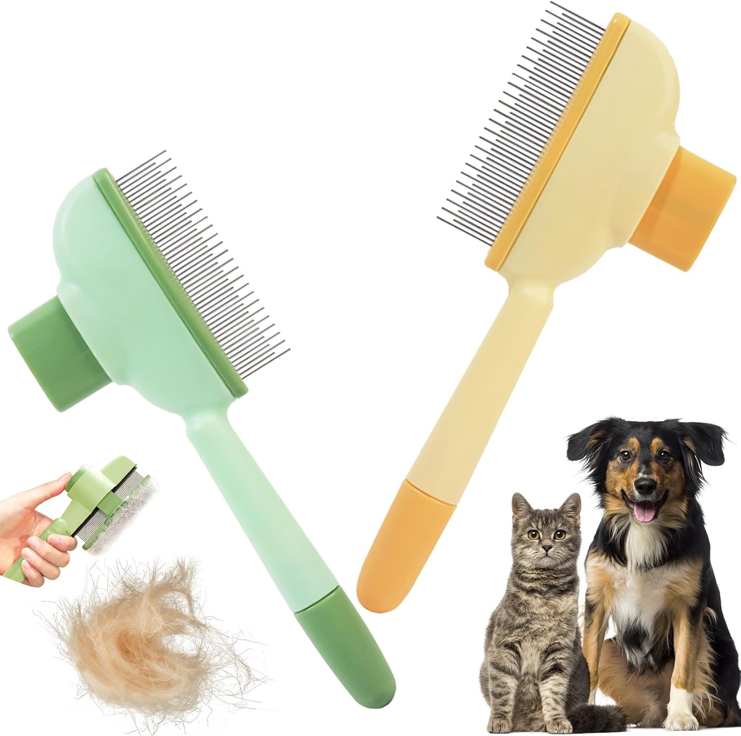Self Cleaning Pet Grooming Brush for Cats and Dogs, Soft Brush for Short and Long Hair, Anti-Tangle Massage Comb Effective Tool for Pets