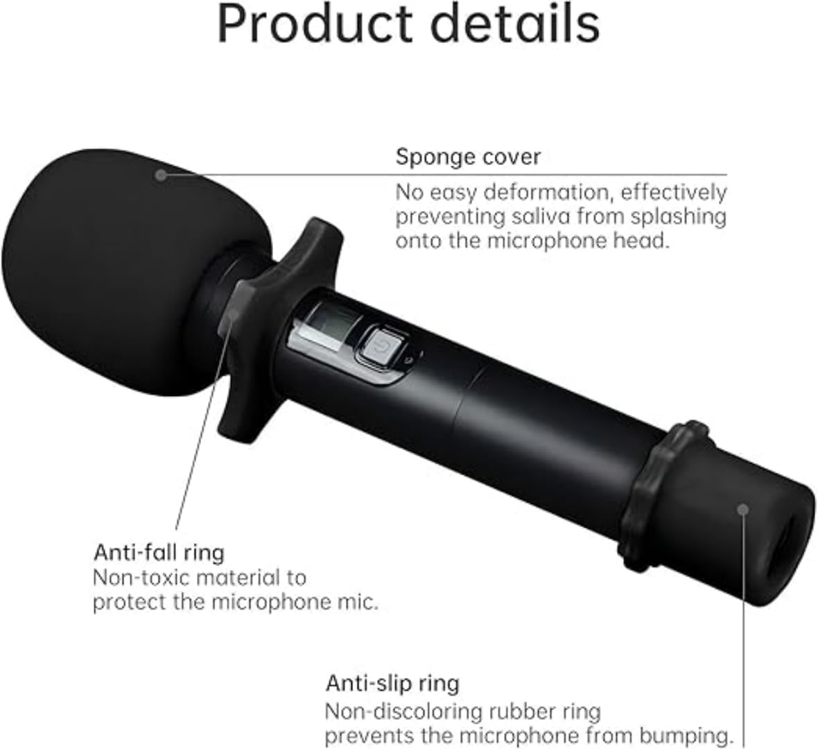 8 Set Microphone Windscreen Foam Covers, Shakeproof Anti-Rolling Mic Protection Silicone Ring, Wireless Handheld Microphone Bottom Rod Sleeve Holder, for KTV, Recording Studio (Black) - Mixed image number 2