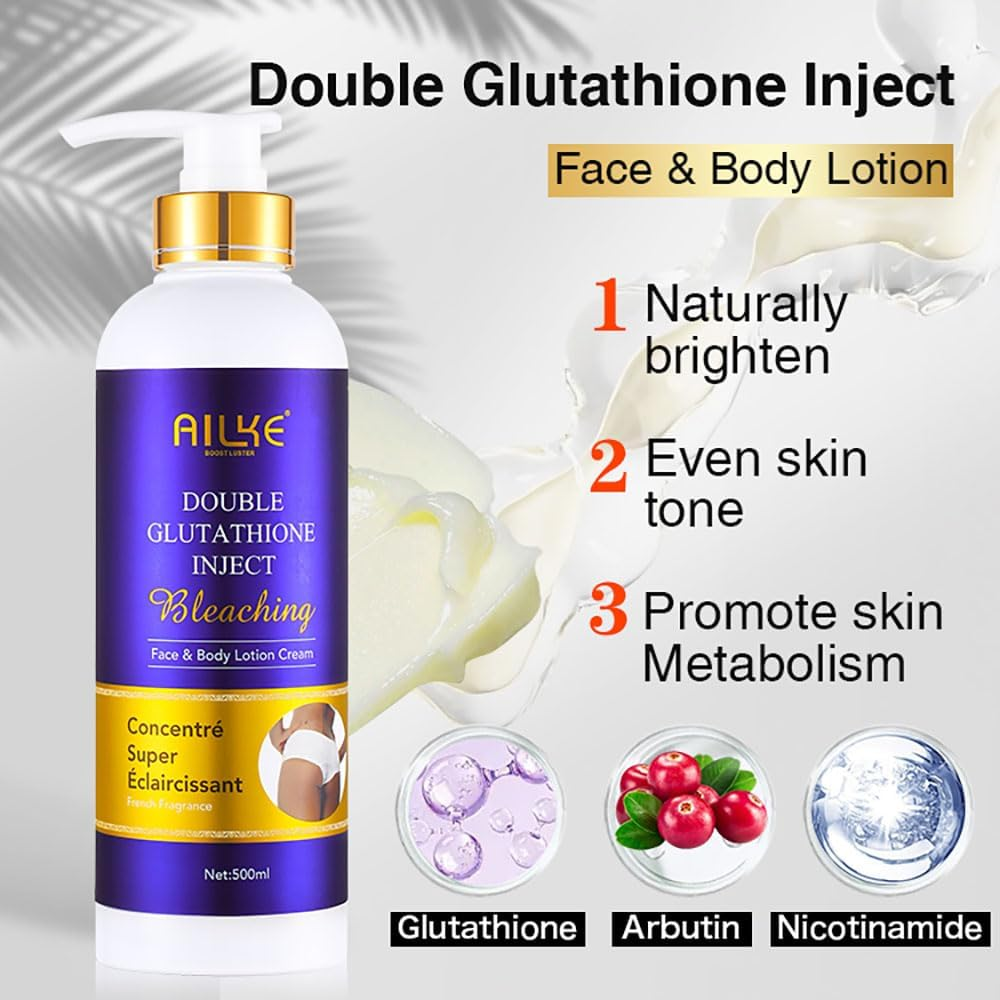 AILKE Double Glutathione Bleaching Body Lotion, Whitening, Even Skin Tone, Remove Dark Spots, with Niacinamide, Arbutin, Perfect for Black, Dark, Caramel Skin, 500Ml (Pack of 1) image number 6