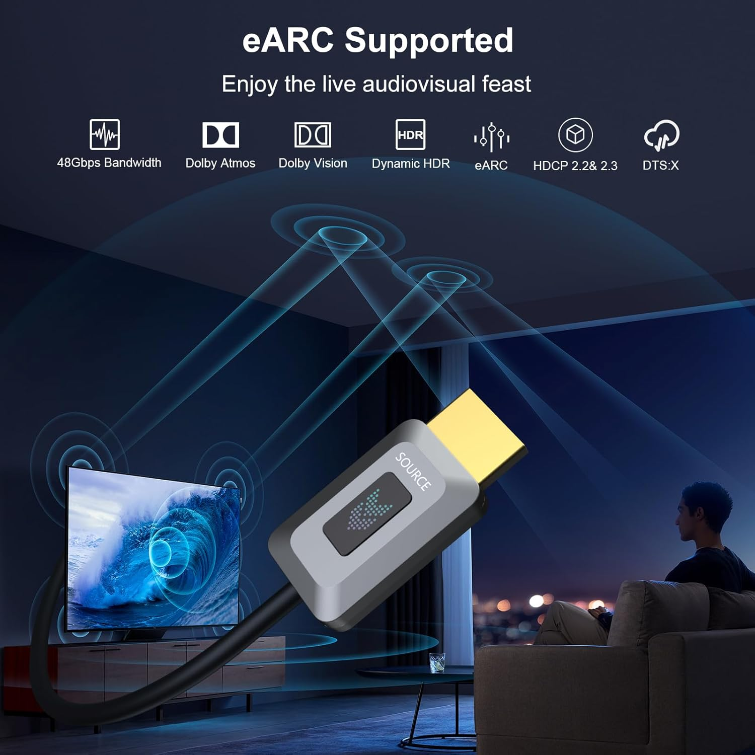 8K Fiber Optic HDMI Cable 7.5M, Certified 48Gbps High-Speed HDMI 2.1 Cable, Support 8K@60Hz 4K@120Hz/144Hz Earc Dolby HDCP 2.2&2.3 HDR10 RTX 3080, Compatible with Ps5/Tv/Xbox Series X/PC image number 1