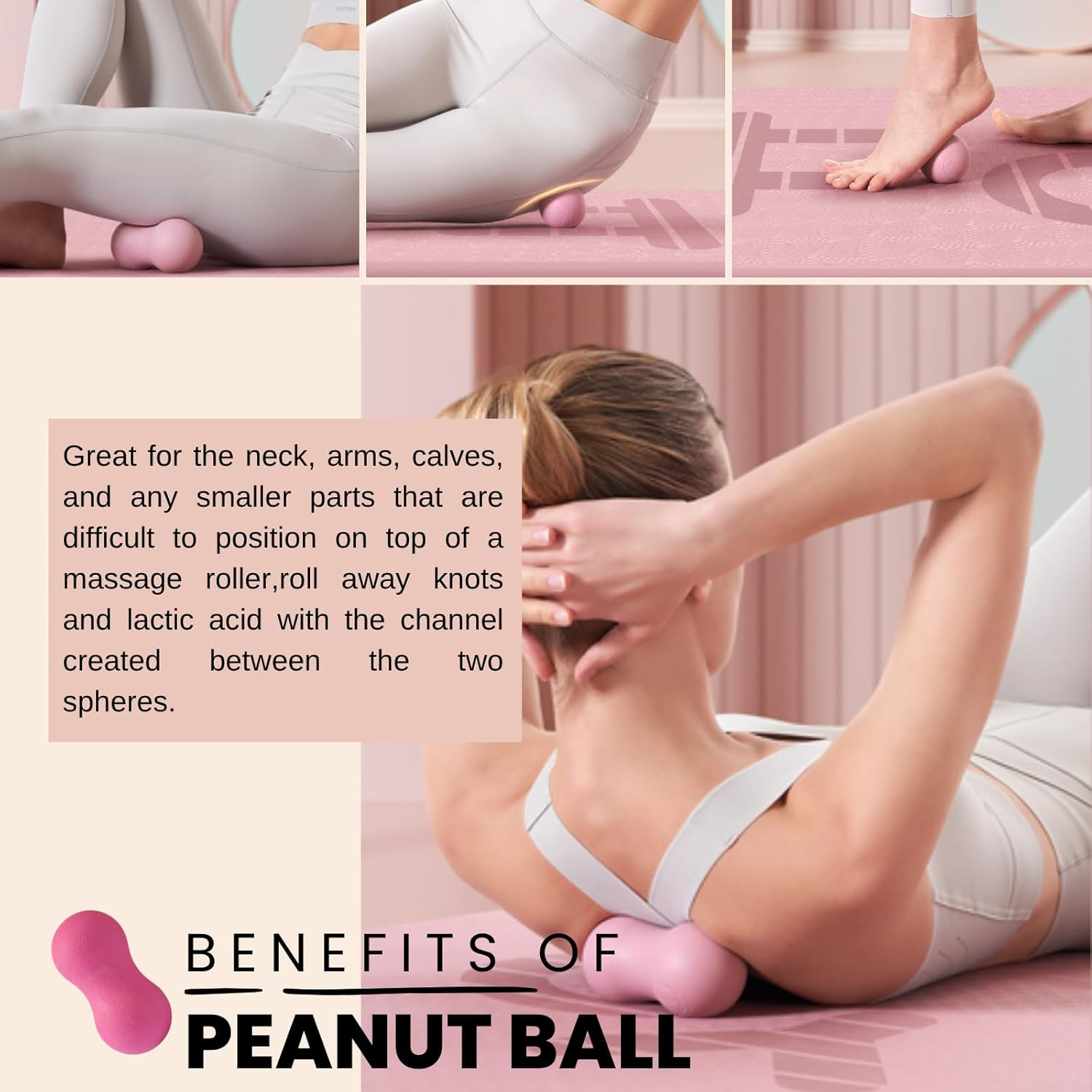 4-In-1 Foam Roller Kit for Deep Tissue Massage, 33Cm Muscle Roller Stick and Massage Ball for Physical Therapy Pain Relief Myofascial Release Balance Exercise (Pink/Peanut Massage Ball) image number 2