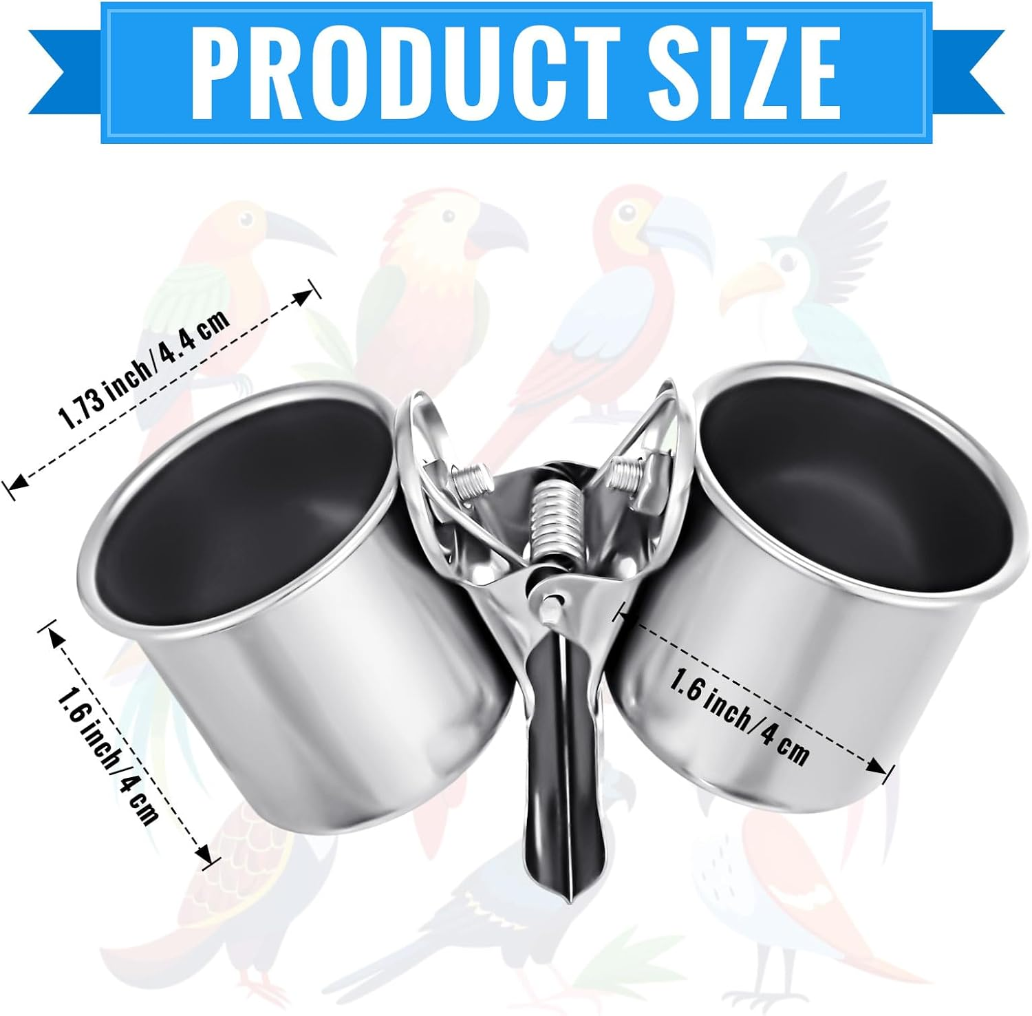 Tioncy 2 Pcs Clip on Water Bowl for Birds Parrot Feeding Double Cups Dishes Hanging Stainless Steel Food Water Bowls with Clip Pet Animal Feeder Cup Holder for Cage Coop Perches Play Stand Accessories image number 1