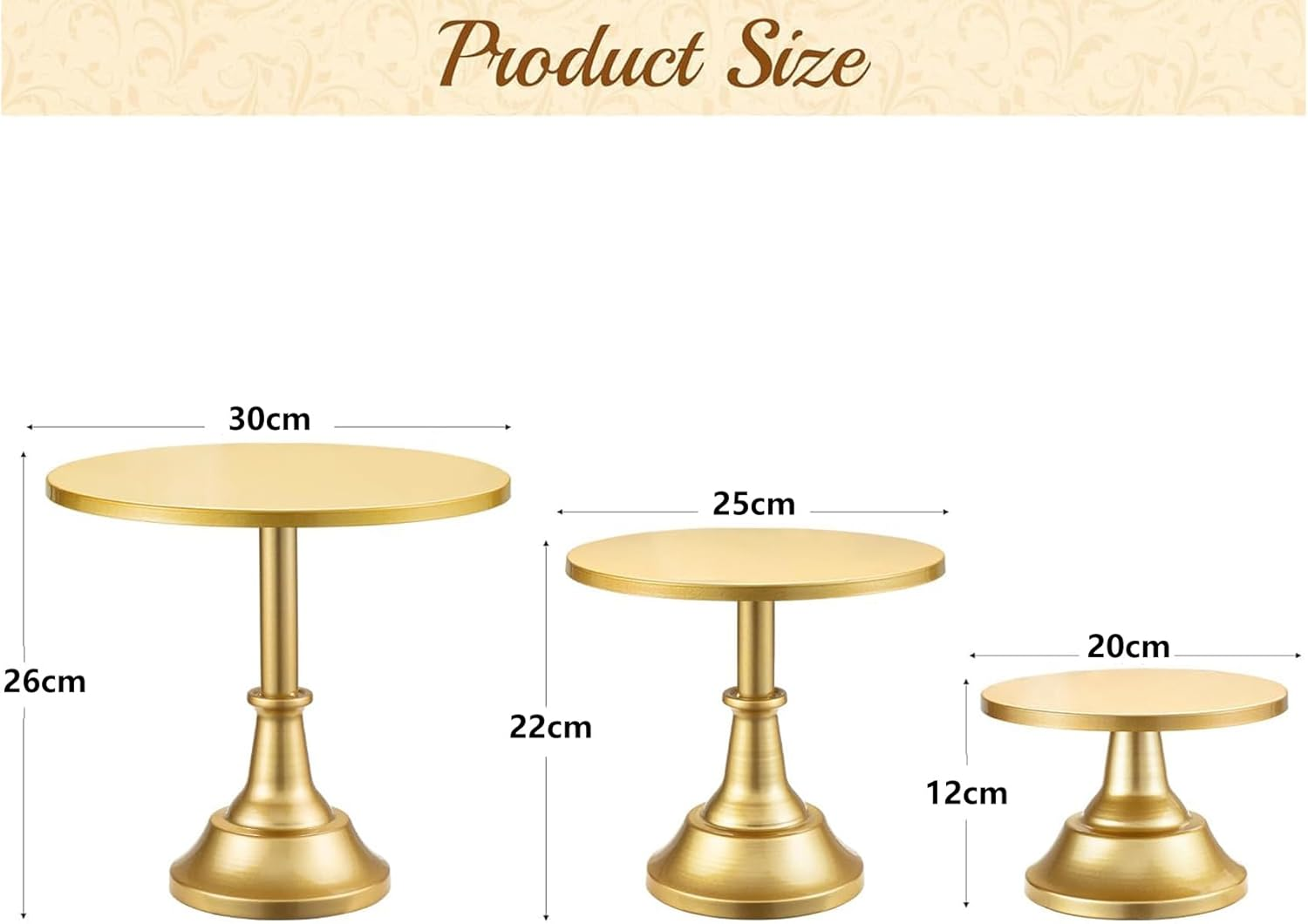Gold Cake Metal Stands Set, round Cupcake Dessert Table Holder Platter Stand, Cake Display Serving Tower Tray for Baby Shower Wedding Birthday Party Celebration, 3Pcs Diameter 30 25 20Cm image number 6