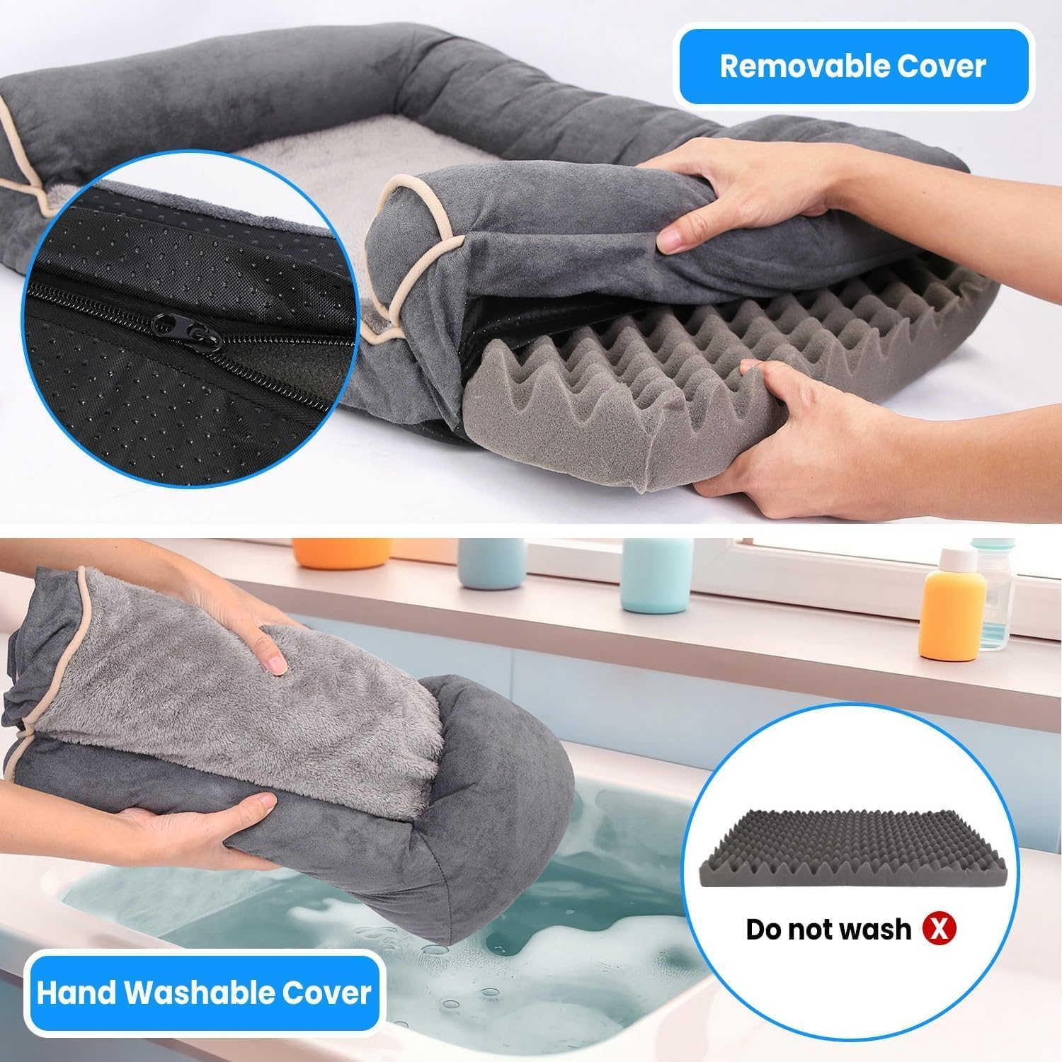 Dog Bed for Large Dogs, Orthopedic Washable Dog Bed with Removable Cover, Bolster Dog Sofa Pet Bed with Egg Foam & Nonskid Bottom, Medium Dog Sofa Beds (100 * 60CM) image number 1