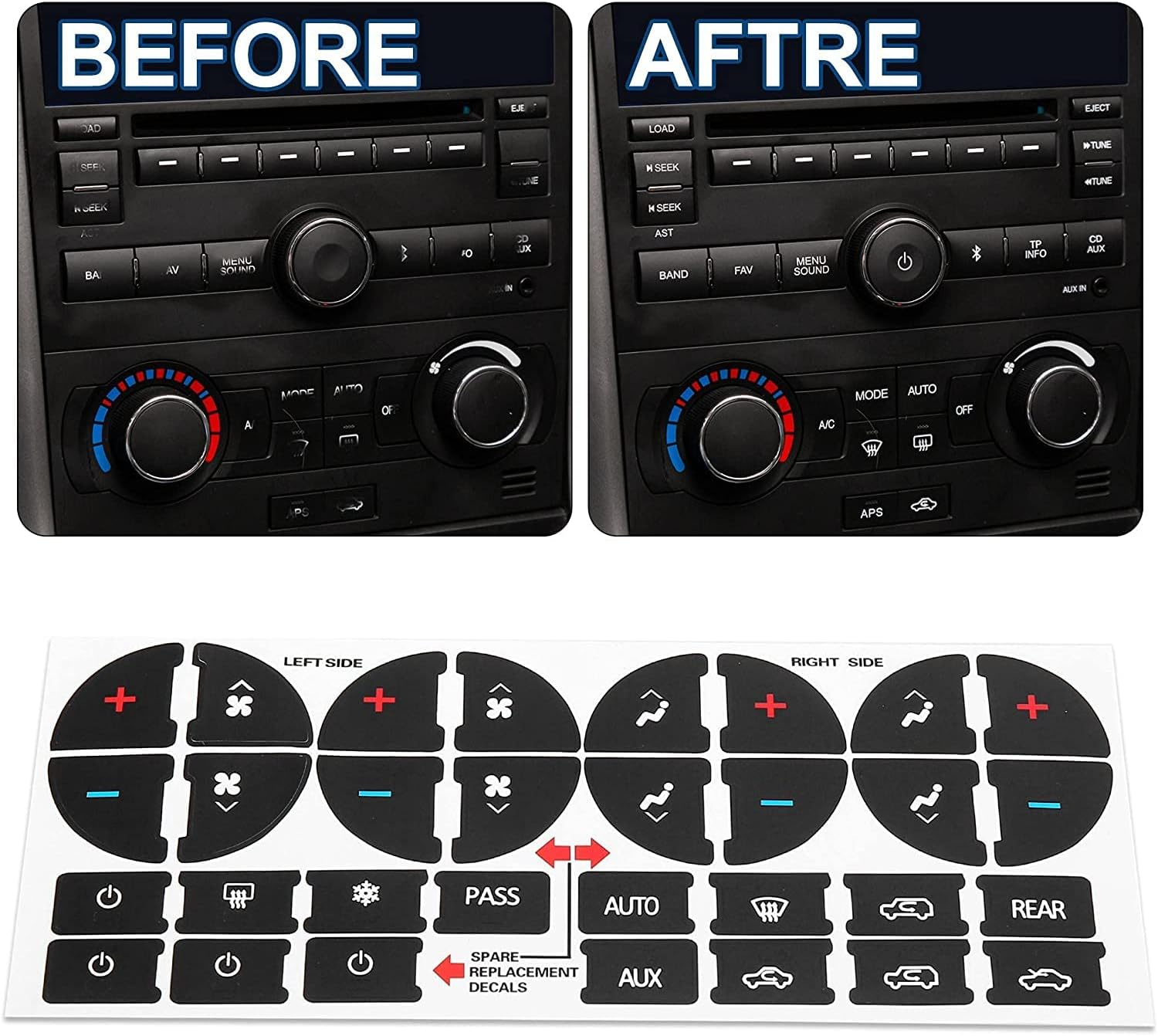 2Pcs AC Dash Button Decal + Radio Button Repair Kit Stickers, Decal Replacement for 2007-2015 GM Vehicles Car SUV Van Truck Chevy Accessories image number 1