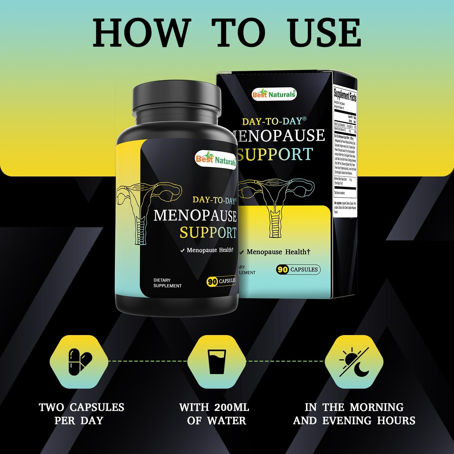 Best Naturals Day-To-Day Menopause Supplements for Women with Ashwagandha, Dong Quai, Chastberry, Kelp, Red Raspberry, Black Cohosh & Bioperine 90 Veg Capsules image number 5