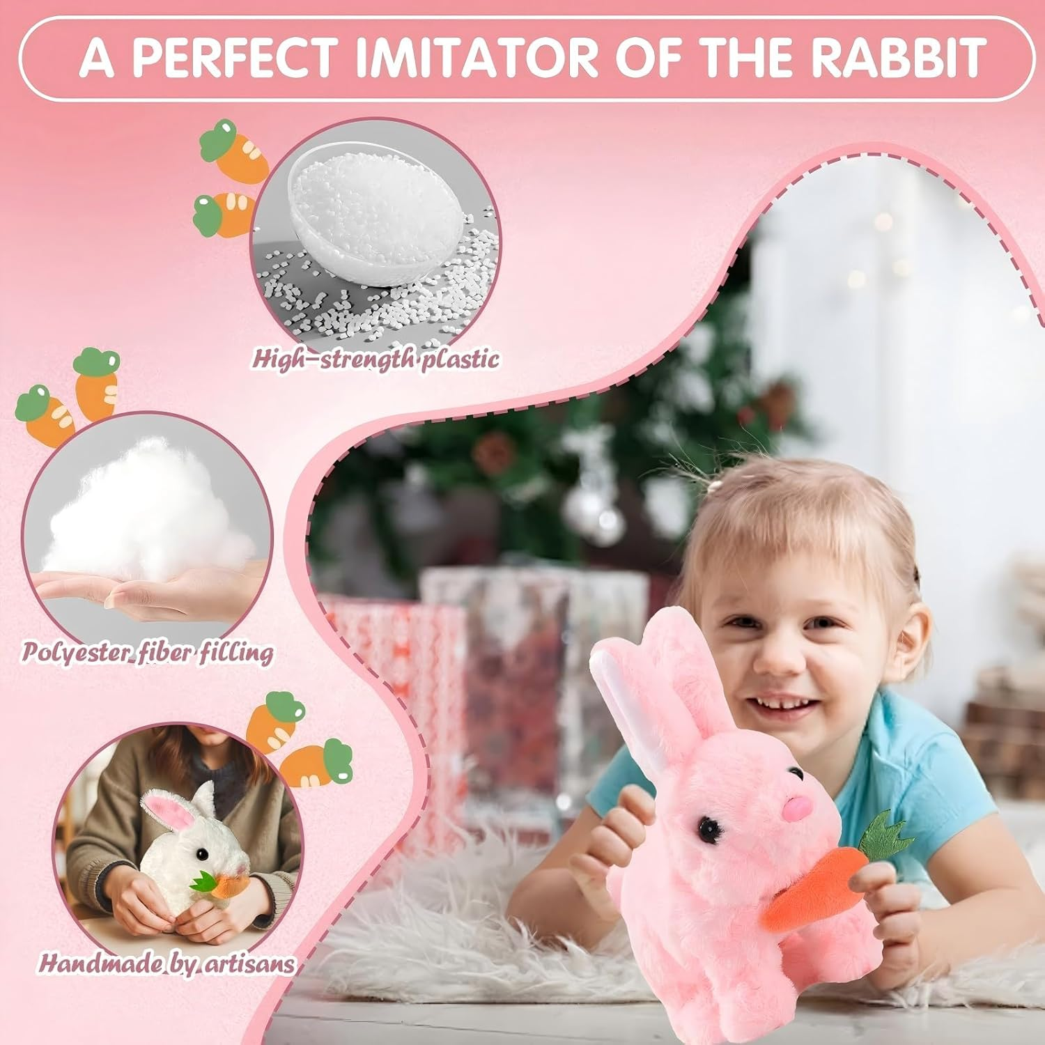 Bunby Cute - Easter My Realistic Bunny Toy for Kids, Interactive Realistic Rabbit Toy - Jumping, Twitching, and Shaking Ears, Bunny Toys, Bunbi (Brown) - Gray image number 6