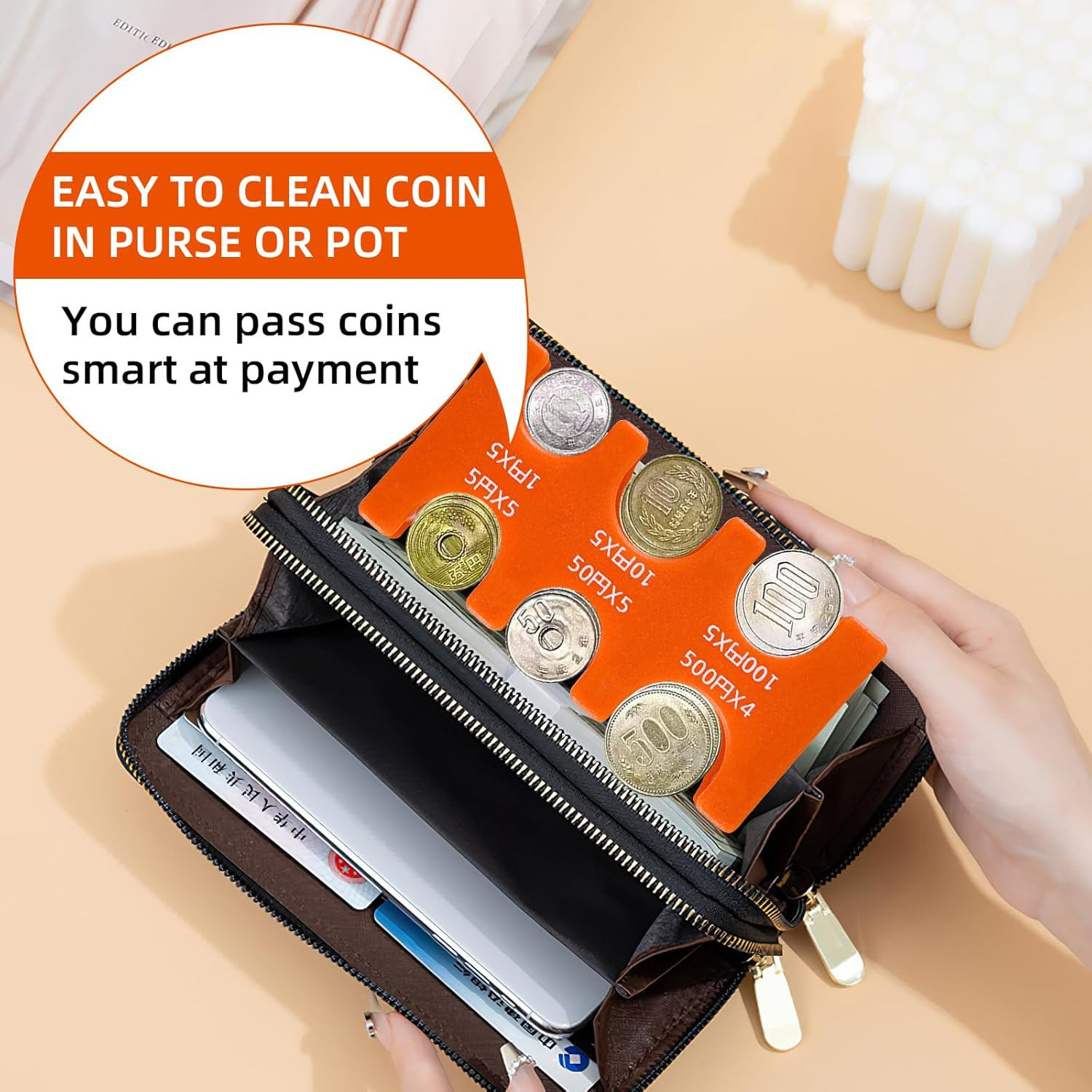 Japanese Yen Coin Holder Hard Case Organizer and Storage for Coins Rectangle JPY Coin Organiser and Dispenser, Plastic Coin Sorter Wallet