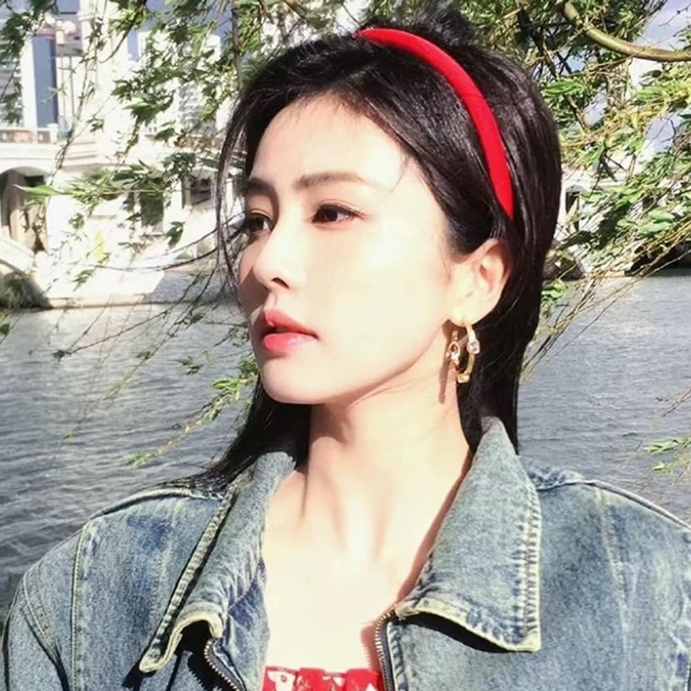 TSUOUKL Pack of 6 Red Headbands, Red Band Accessories, Fashion Red Hair Accessories, Velvet Headbands for School, Red Nose Day, Hair Bands for Girls image number 2