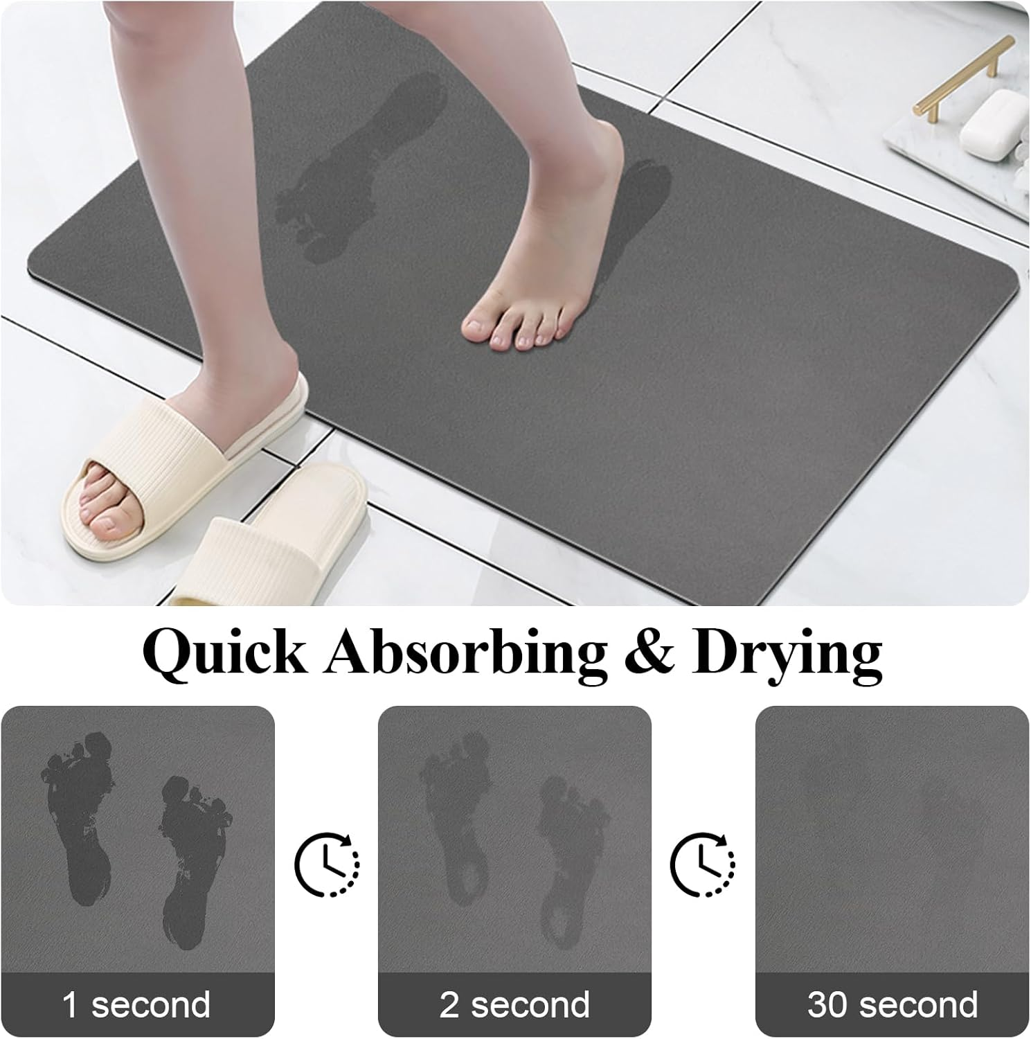 Bath Rugs Quick Dry, Super Absorbent Quick-Dry Bathroom Rug | Non-Slip Rubber Backing, Soft Floor Mat for Bathroom & Shower (Dark Grey, 40X60Cm) image number 3