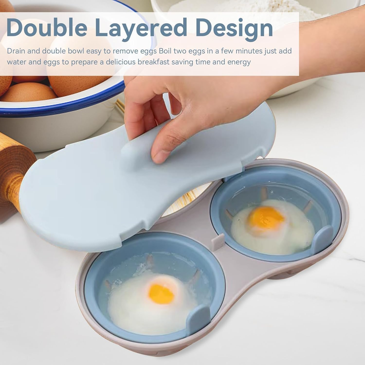 Egg Poacher Microwave Egg Cooker, 2 Cavity Edible Silicone Double Drain Poached Egg Cups, Microwave Egg Poacher Kitchen Cooking Gadgets image number 4