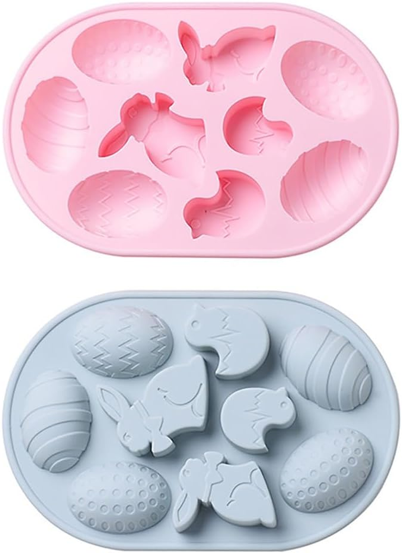 AIMALL Easter Silicone Baking Mold Set, 2-Pack Rabbit and Egg Themed Molds, Ideal for Festive Treats, Pink, Dimensions: 9.02X5.9 Inches image number 2