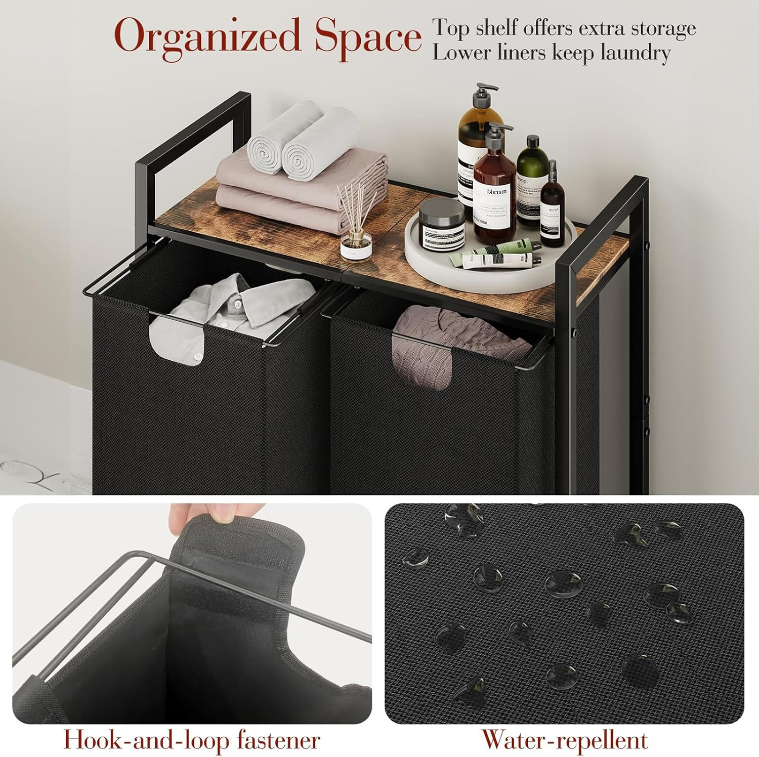 Laundry Hamper Clothes Basket Multifunctional Particle, 2X43L Removable Bags for Laundry Room, Bathroom and Bedroom image number 5