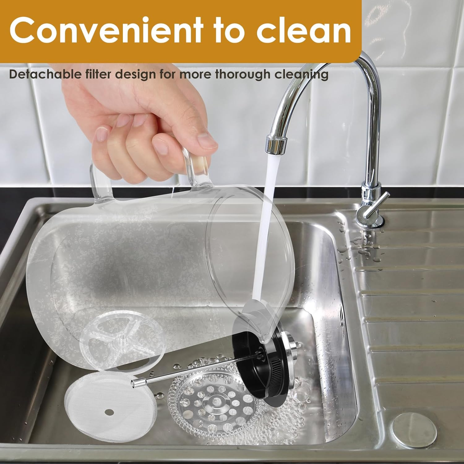 ZLHETWT French Press Coffee Maker, 650Ml, Clear Glass, Double Wall, Easy to Clean, Coffee, Tea, Espresso, Cold Brew, Latte, Cappuccino - 1000Ml image number 2