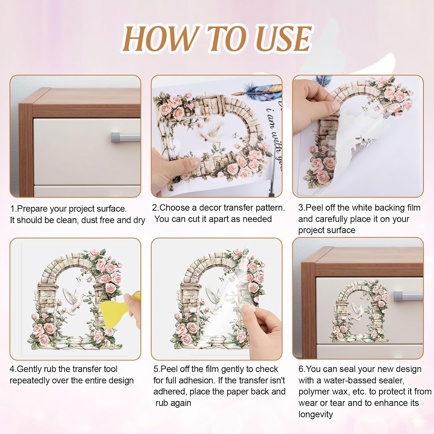 HICOHAND Rub on Transfers for Crafts, 3 PCS Cross and Church Transfers for Furniture Rub on Transfers Stickers Decal 5.91*11.81In/15*30 Cm. for Wood Wall Window Home Office DIY Art Craft Decoration - Red Heart image number 7