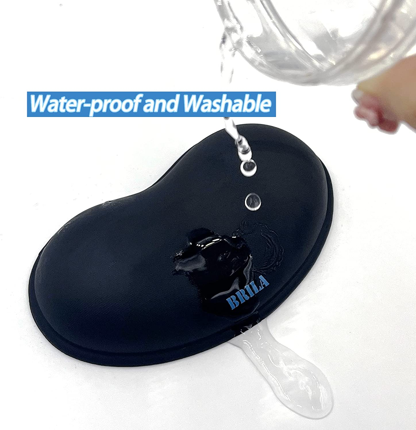 BRILA Ergonomic Silicone Mouse Wrist Rest, Cooling Silica Gel PU Leather Mouse Wrist Support Pad for Office Work and Laptop Computer Gaming - Black Leather image number 2