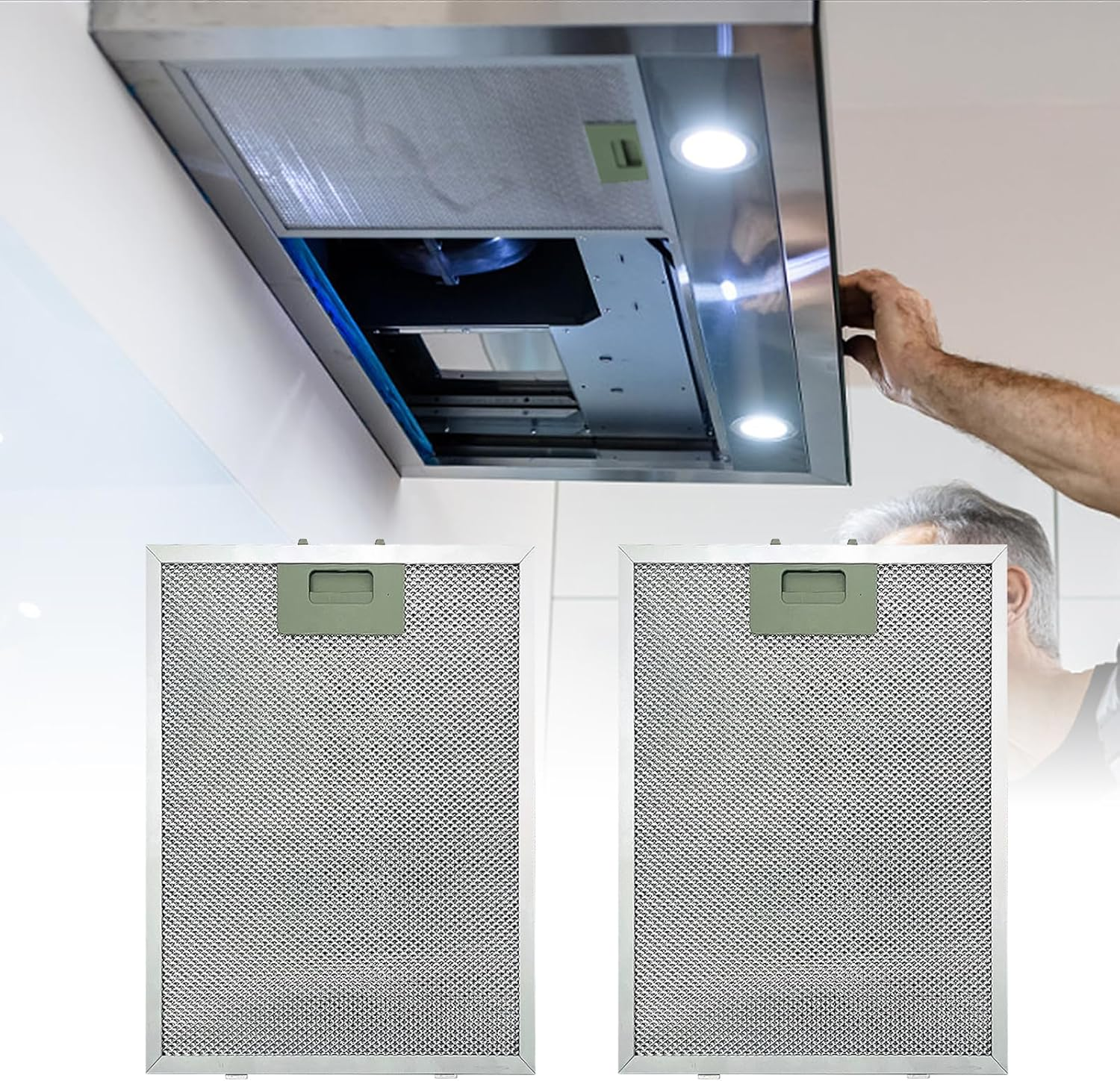 Cooker Hood Filter Replacement, 2PCS Aluminum Alloy Universal Hood Filter, Rustproof Dust and Smoke Proofing Filter for Kitchen (26 X 23Cm) image number 6