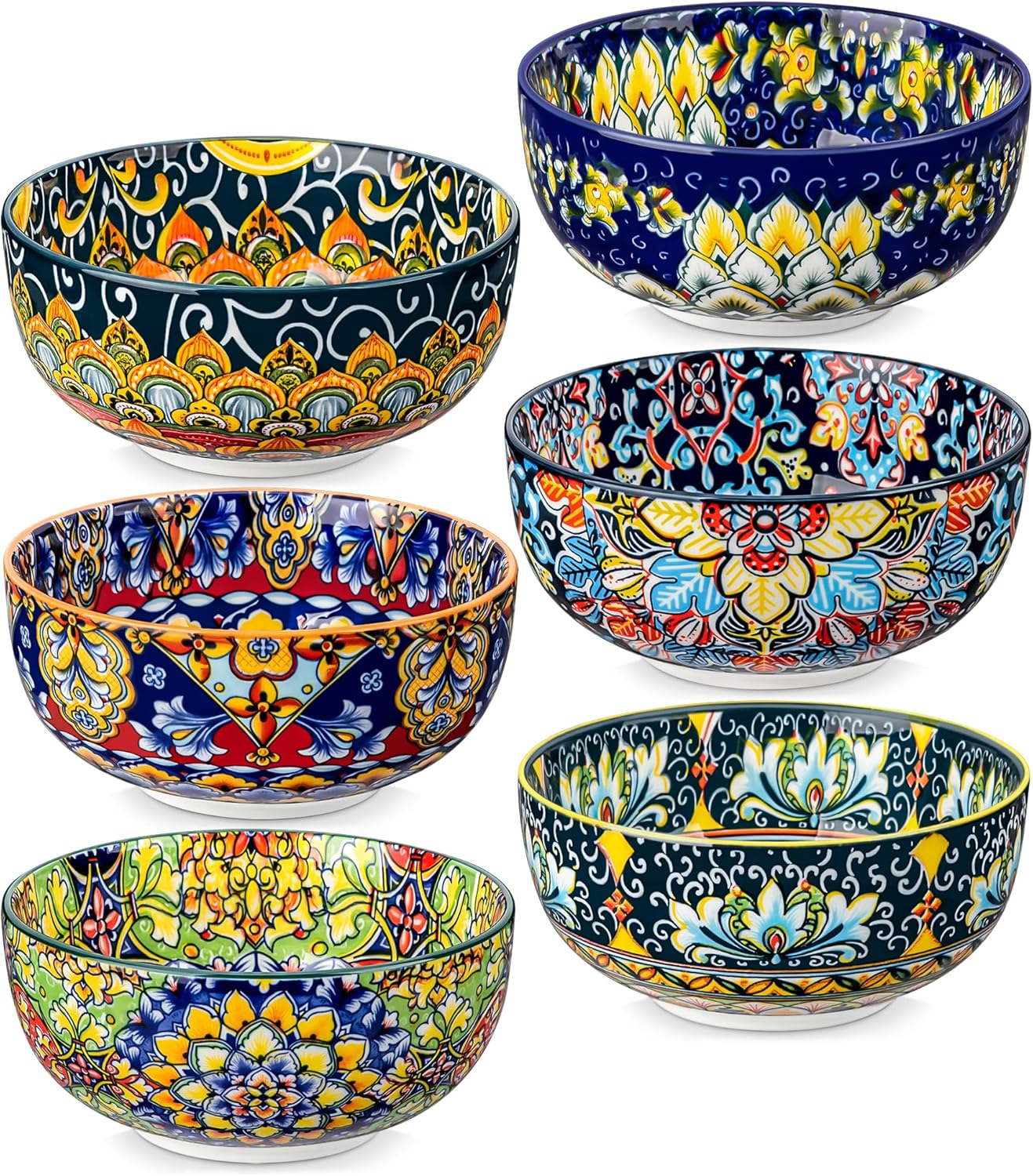 Vancasso Pasta Bowl Set, Ceramic Salad Bowls of 6, 32 Oz Large Corlorful Serving Bowls for Kitchen, Dishwasher & Microwave Safe Soup Bowls, Pasta Plates