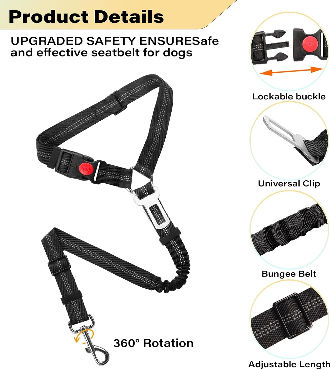 Vehicle Harnesses, 2 In1 Dog Belts for Cars, 2 Pack Pet Harnesses Headrest Restraint Clip Adjustable Dog Car Harness Belt with Anti-Shock Elastic Bungee Buffer for All Vehicles (Black)