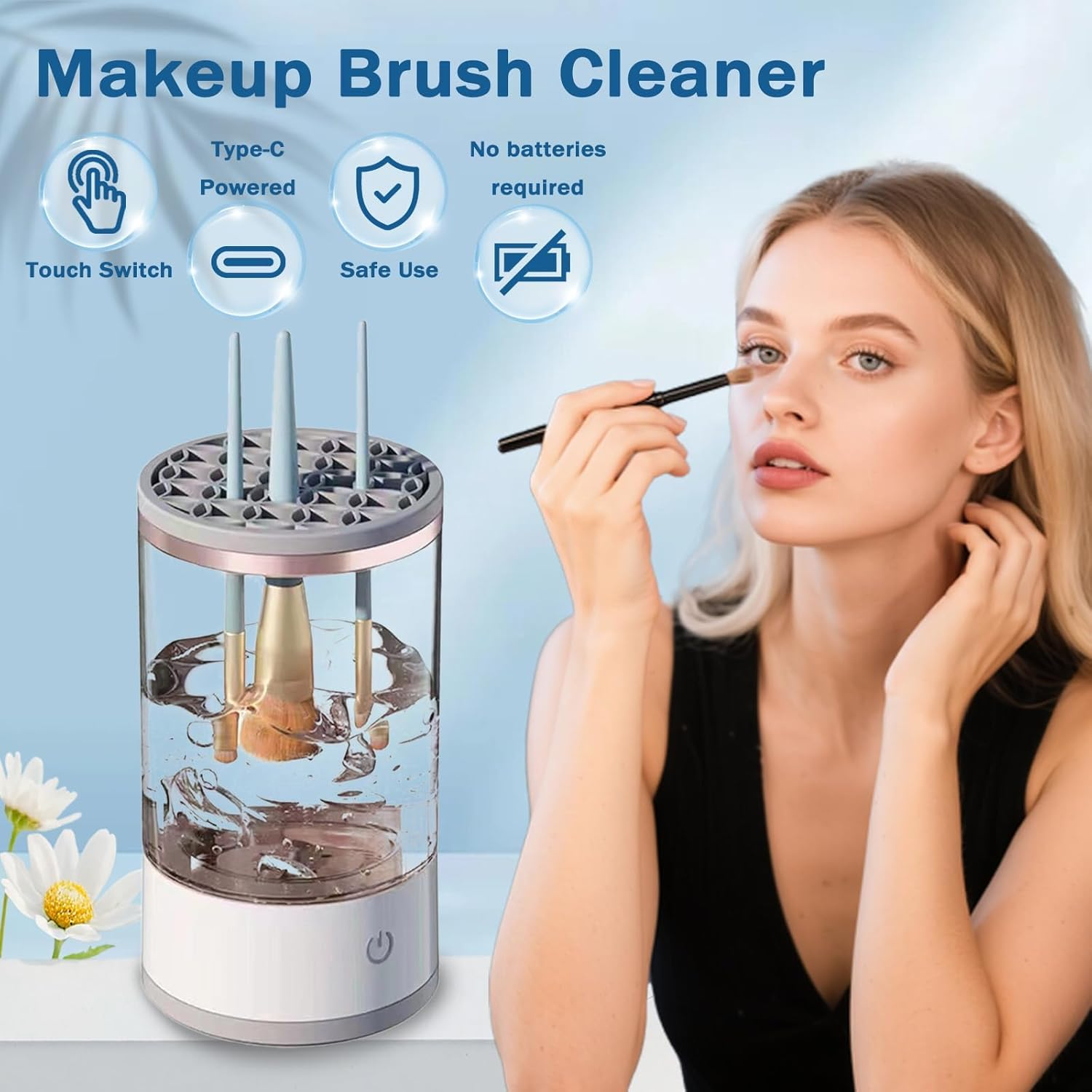 Make up Brush Cleaner, Cosmetic Brush Cleaner, Automatic Spinning Makeup Brush Cleaner for for All Size Makeup Brush (Transparent)