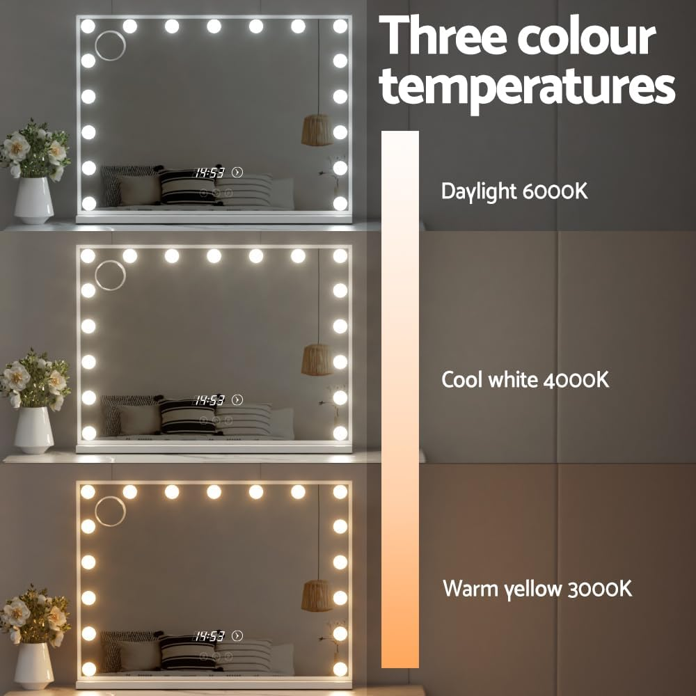 Embellir Hollywood Makeup Mirror, 80 X 60Cm Vanity Mirrors Beauty Cosmetic Dressing Bathroom Decor, 17 LED Light Bulbs with 10X Magnification Frame Tabletop Lights Rectangle Dimmable image number 3