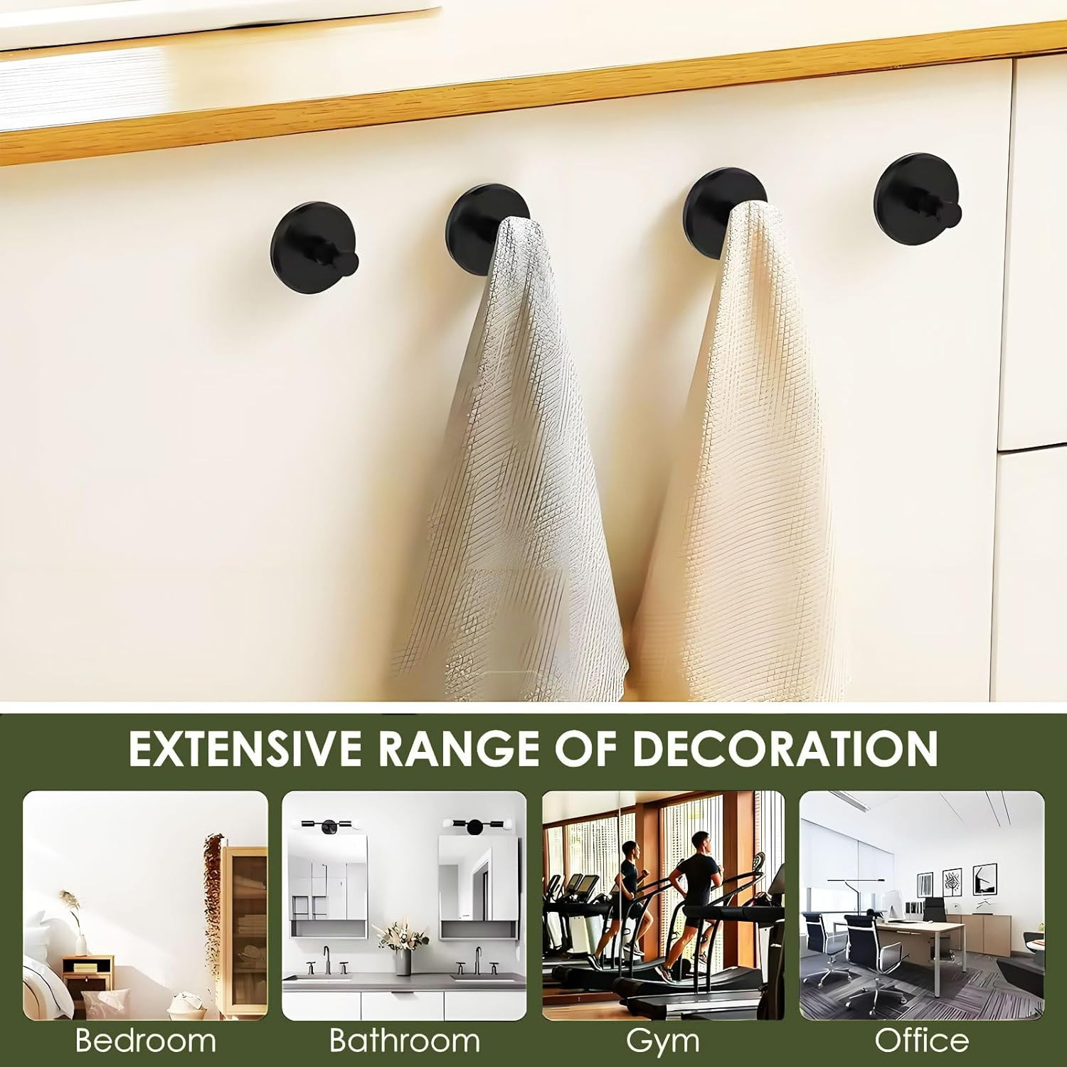 MYTOAU 6 Pack Suction Cup Hooks for Bathroom,Stainless Steel Suction Self Adhesivetowel Hooks,No Drill Heavy Duty Hooks for Bathroom Wall,Kitchen,Glass,Mirror,Tile to Hang Towels,Robes,Loofah(Black)