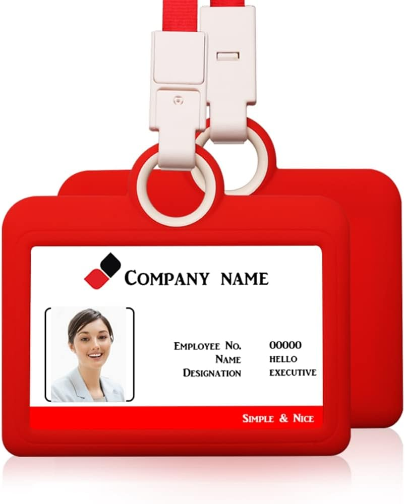 Badge Holder Silicone Horizontal ID Badge Card Holder with Lanyard Neck Strap Heavy Duty ID Card Business Card Offices Supplies