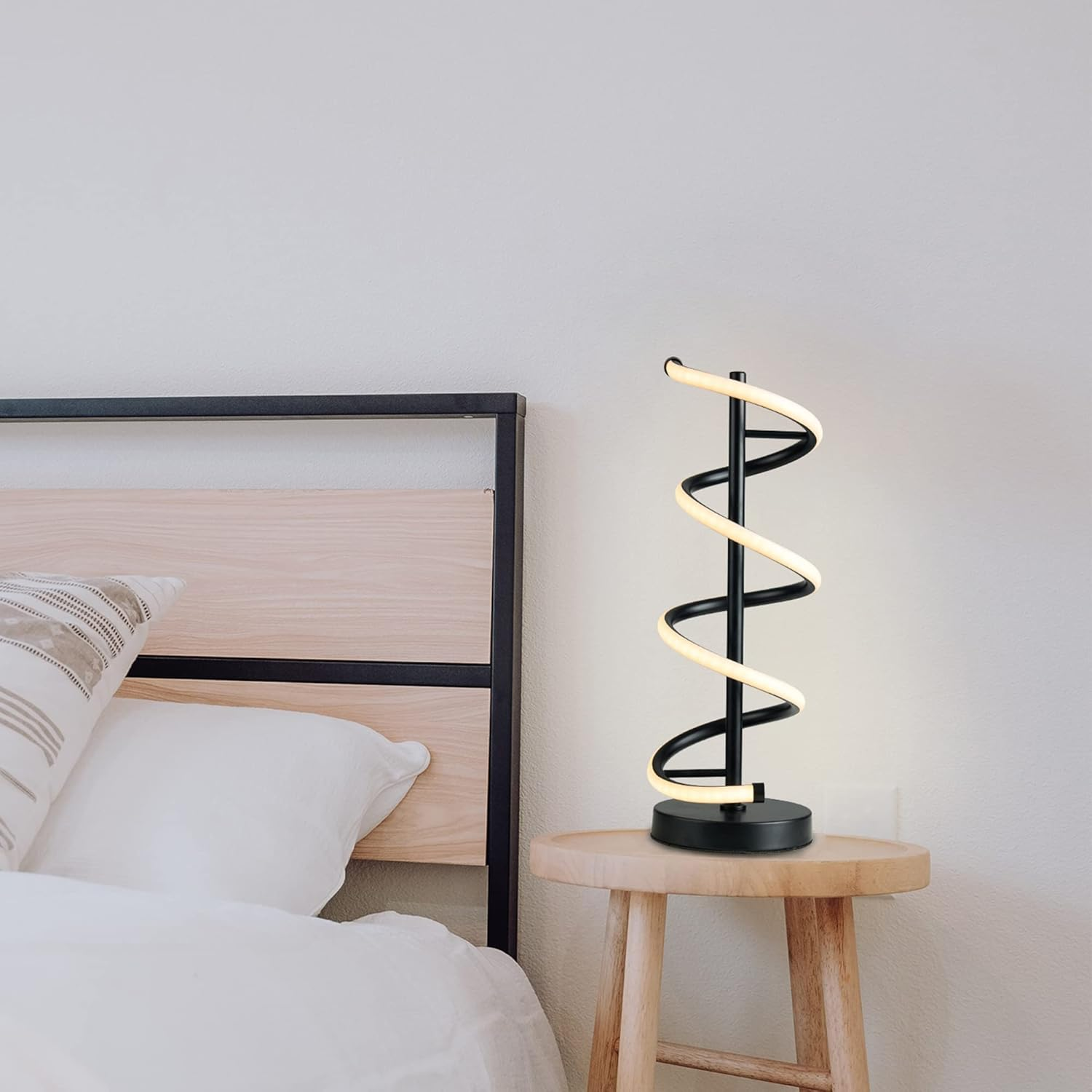 Lexi Lighting 500 Lumens 10W Cirrhi LED Table Lamp, Black Aluminium, Built-In WARMWHITE LED, Low Voltage, Lavish Spiral Design, Perfect for Bedroom or Side Table Ambient Lighting image number 1