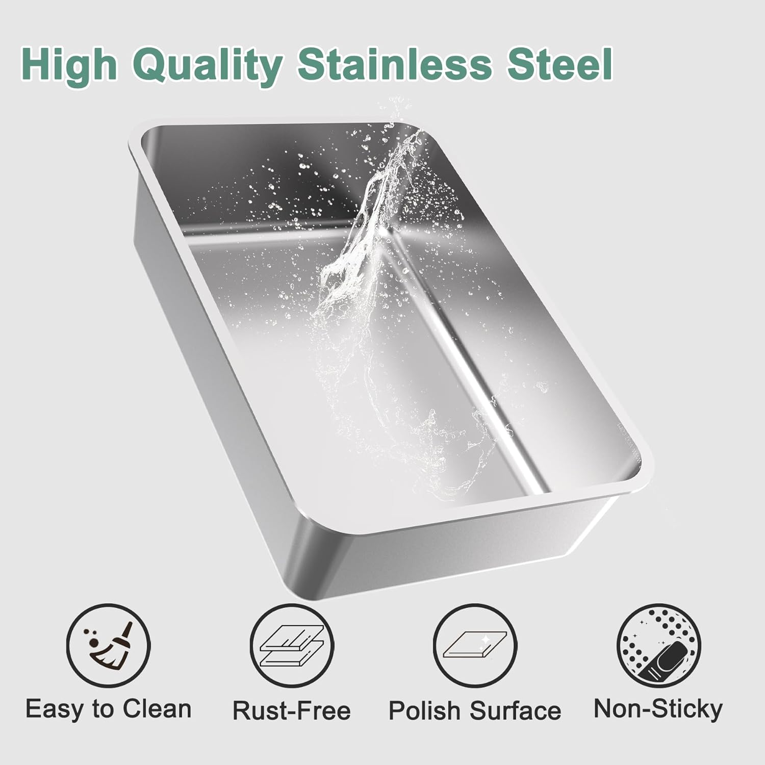 Fafargeen Stainless Steel Litter Box with Lid, Metal Litter Box High Sided anti Leakage, Kitty Box Rust Free Non Sticky, Dark Grey Steel Odor Control L image number 3