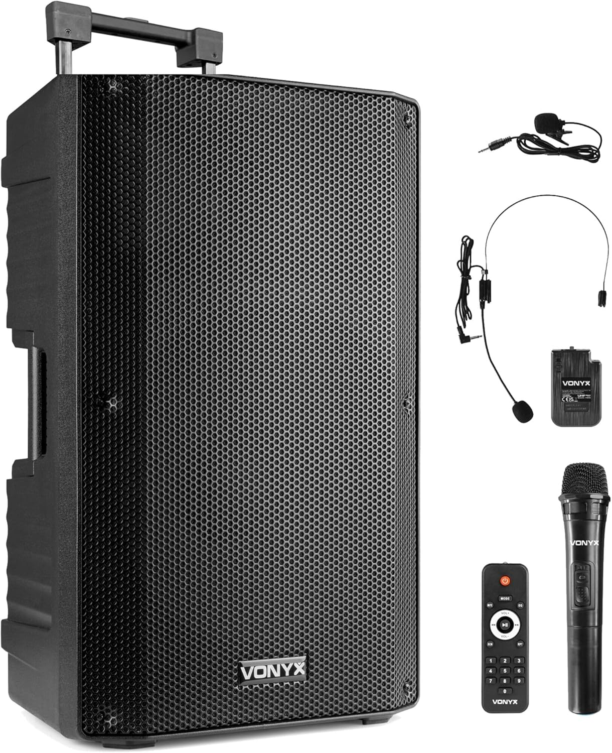Vonyx VSA700-BP 15" Portable PA Active Speaker System, Big Bluetooth Speaker with Battery, Wireless Handheld and Headset Bodypack Microphones, Powered PA Speaker, Rechargeable Battery - 1000W image number 4