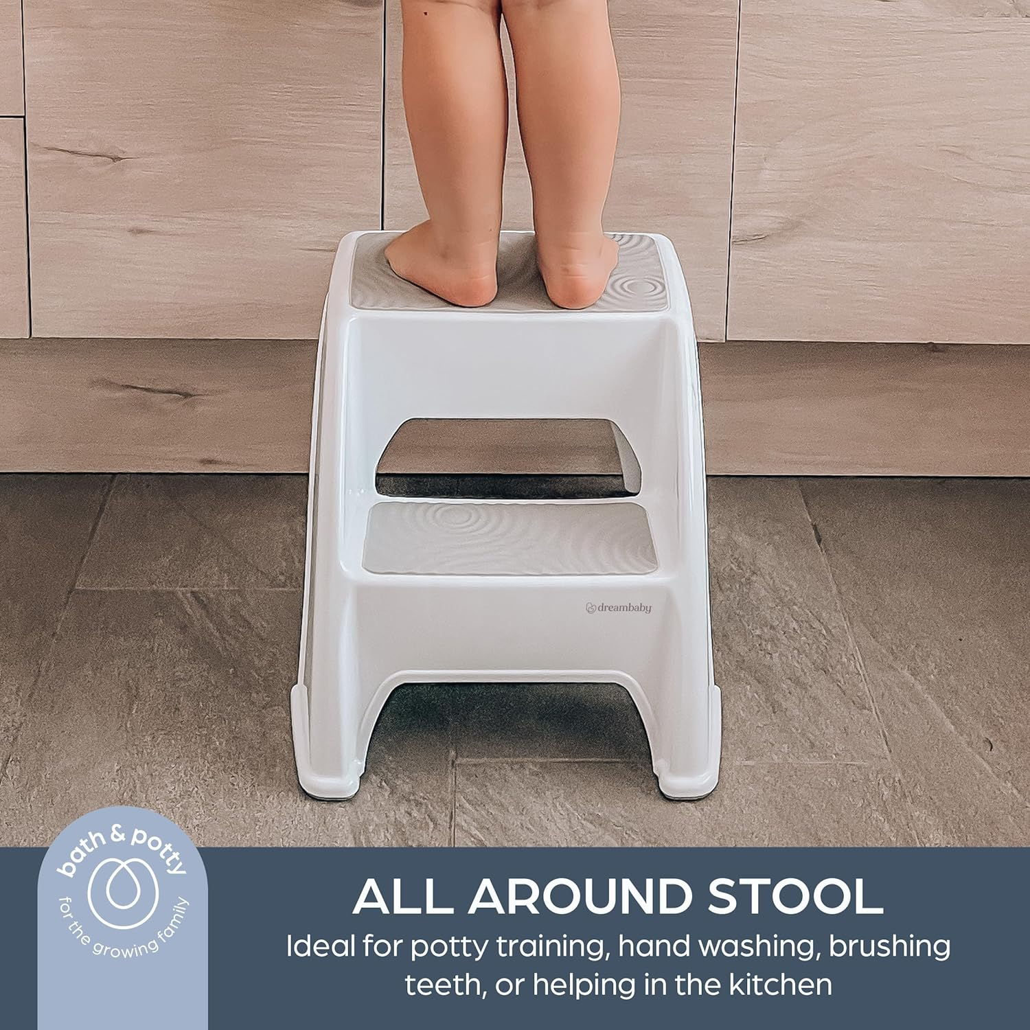 Dreambaby Toddler & Me 2 up Step Stool, Toddler Step Stool Suitable for Adults, Holds up to 135Kg, Toilet Steps for Toddlers & Adults, anti Slip Pads, Toilet Training Steps, Bathroom Stool - Grey image number 5