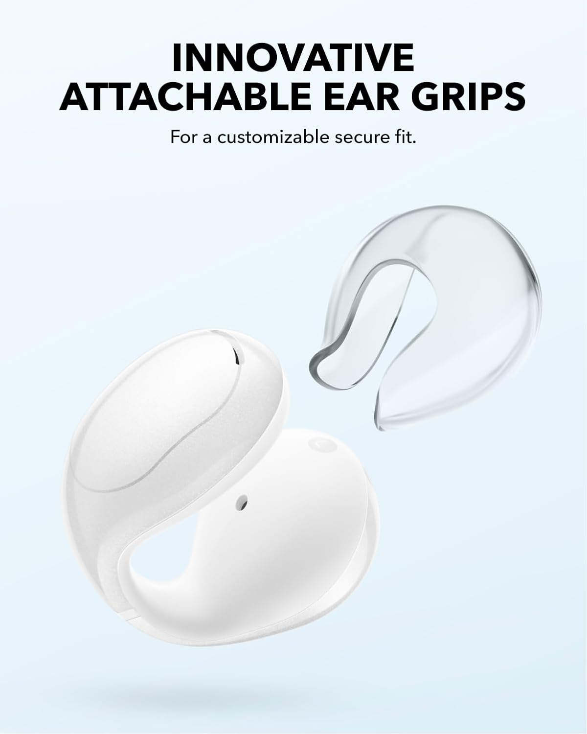 Soundcore C30I by Anker, Open-Ear Earbuds, Clip-On Headphones, Lightweight Comfort, Stable Fit, Firm-Shell Design, Attachable Ear Grips, Big Drivers for Clear Audio, 30H Play (White) image number 6