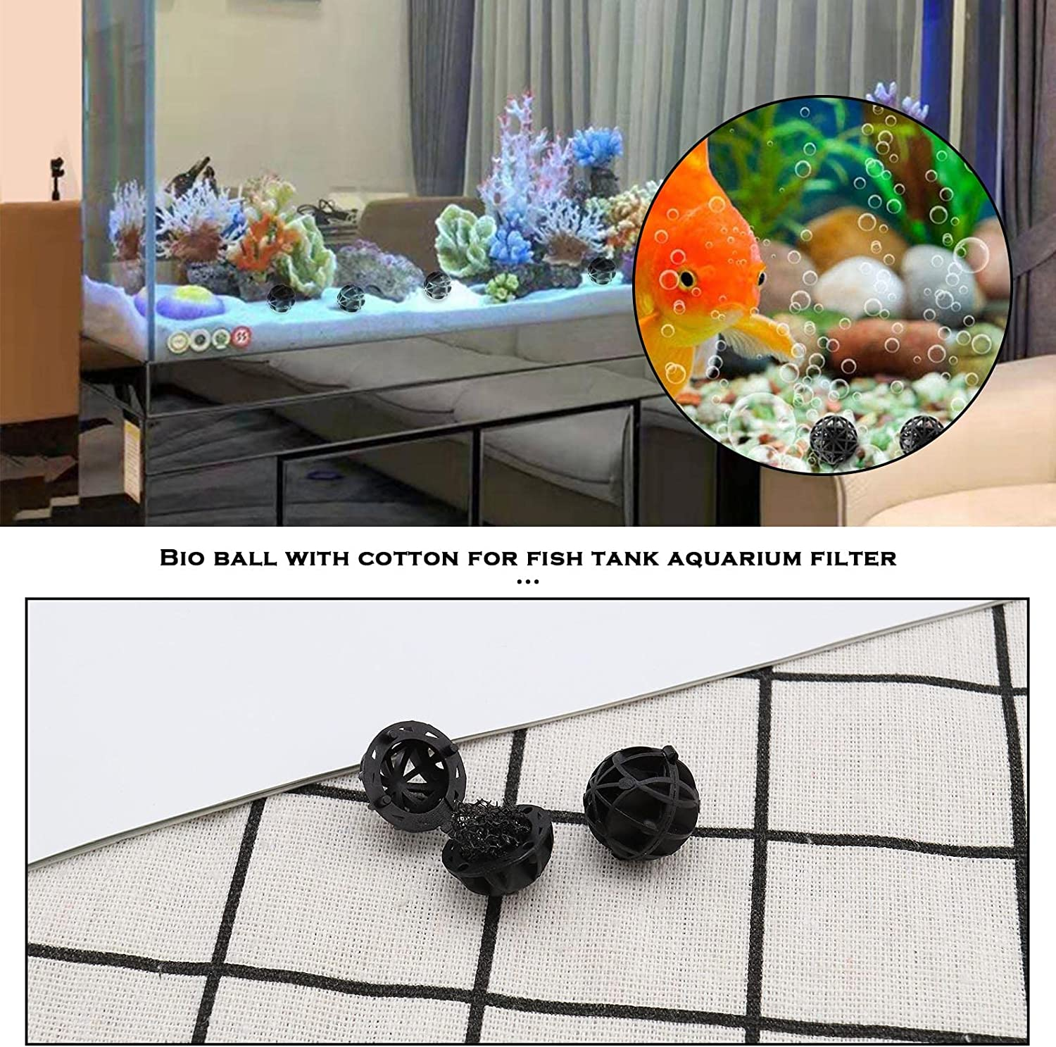 Emagtech 50PCS Bio Porous Filter 16Mm Biochemical Ball Filter Media Water Filter Material with Cotton for Fish Tank Pond Aquarium Filter Accessories image number 1