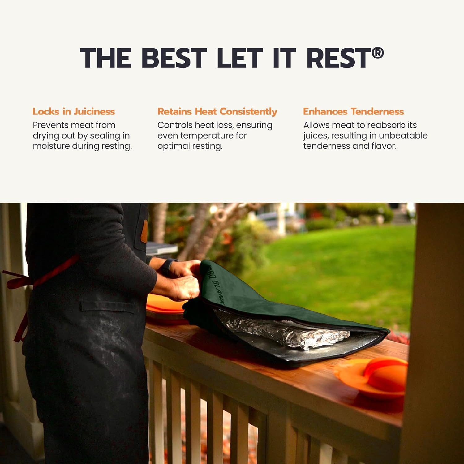 Rest EZ BBQ Blanket&reg; - Insulated Meat Resting Bag for Moisture Retention and Tender BBQ - Heavy-Duty with Wide Mouth Design for Briskets, Pork Shoulders, Steaks - Black - Khaki image number 7