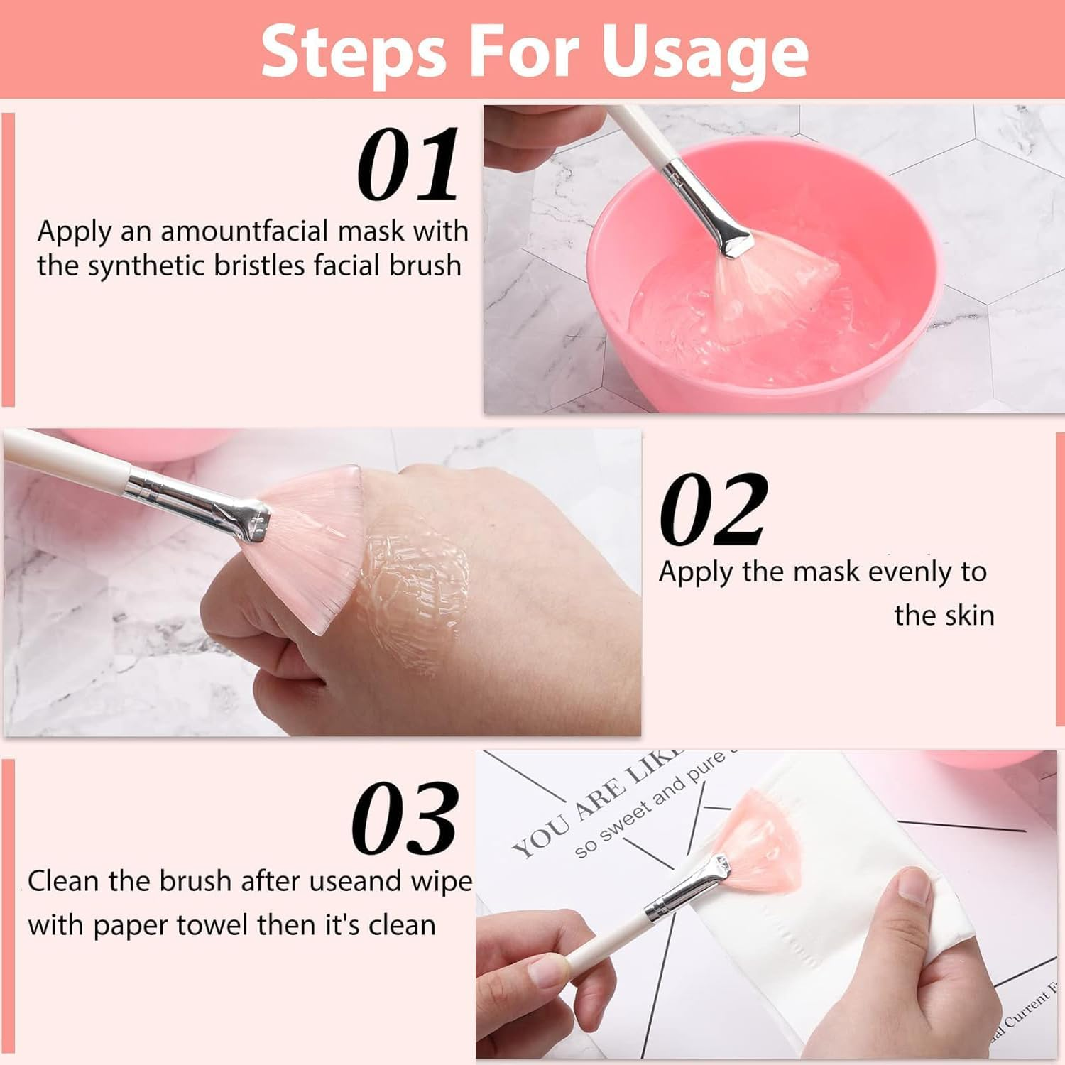 Pink Fan Mask Brush Set 16-Piece - Soft Facial Applicator Brushes for Makeup & Skincare, Professional Esthetician Tools for Even Foundation, Powder & Mask Application with Ergonomic Handles image number 2