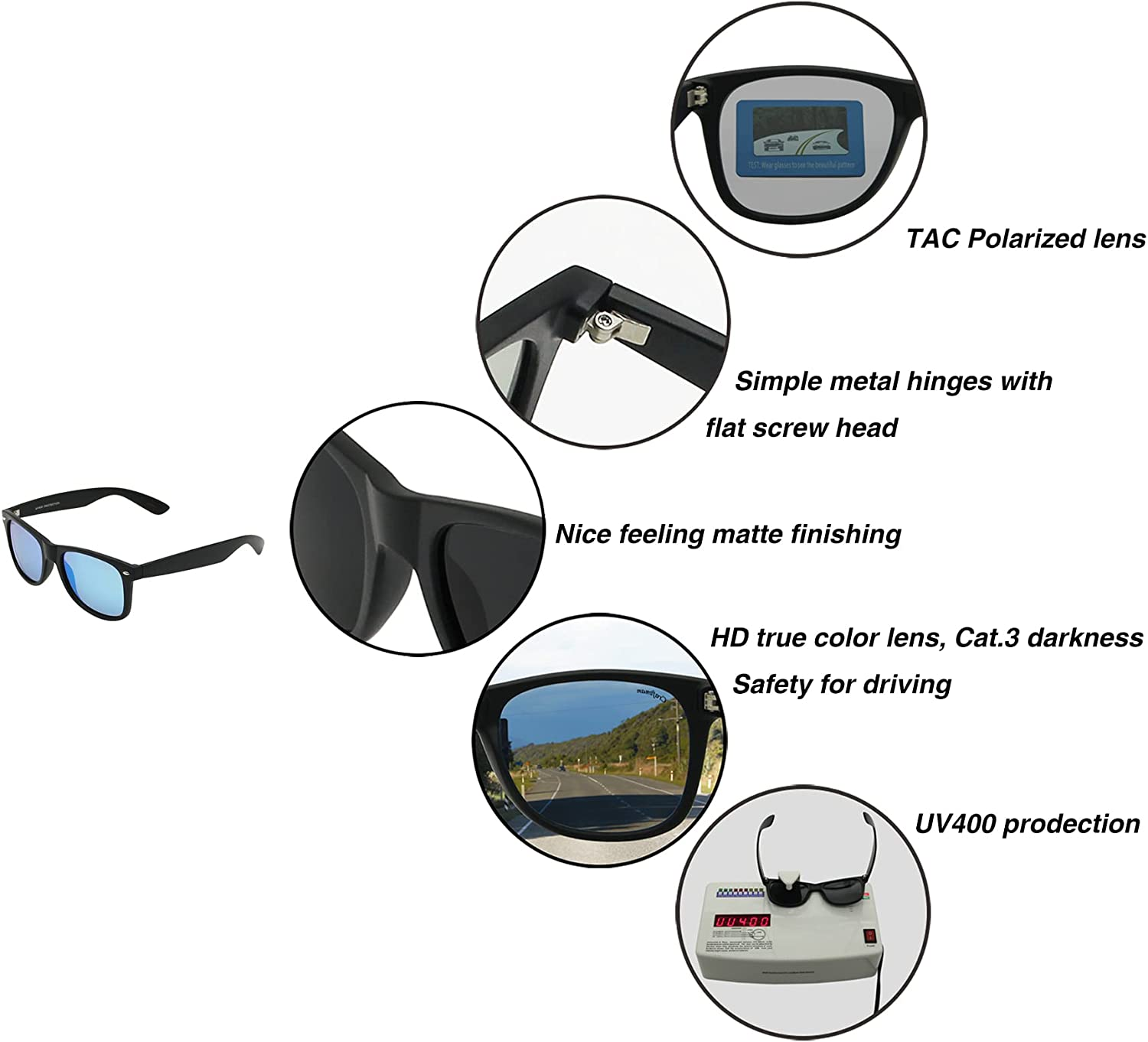Craftman Classic Rectangle Polarized Sunglasses for Women and Men for Hiking Traveling and Gift image number 3