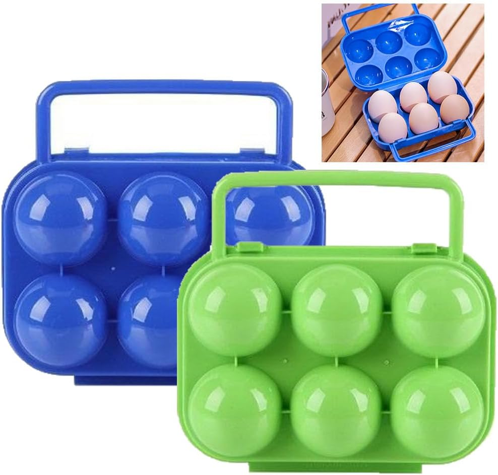 Esforzarse 2 Pcs Outdoor Portable Camping 6 Eggs Carrier Container Case Eggs Carrier Holder, with Handle Shockproof Egg Storage Container, for Outdoor Camping Picnic Camping Egg Holder (Blue,Green) image number 1