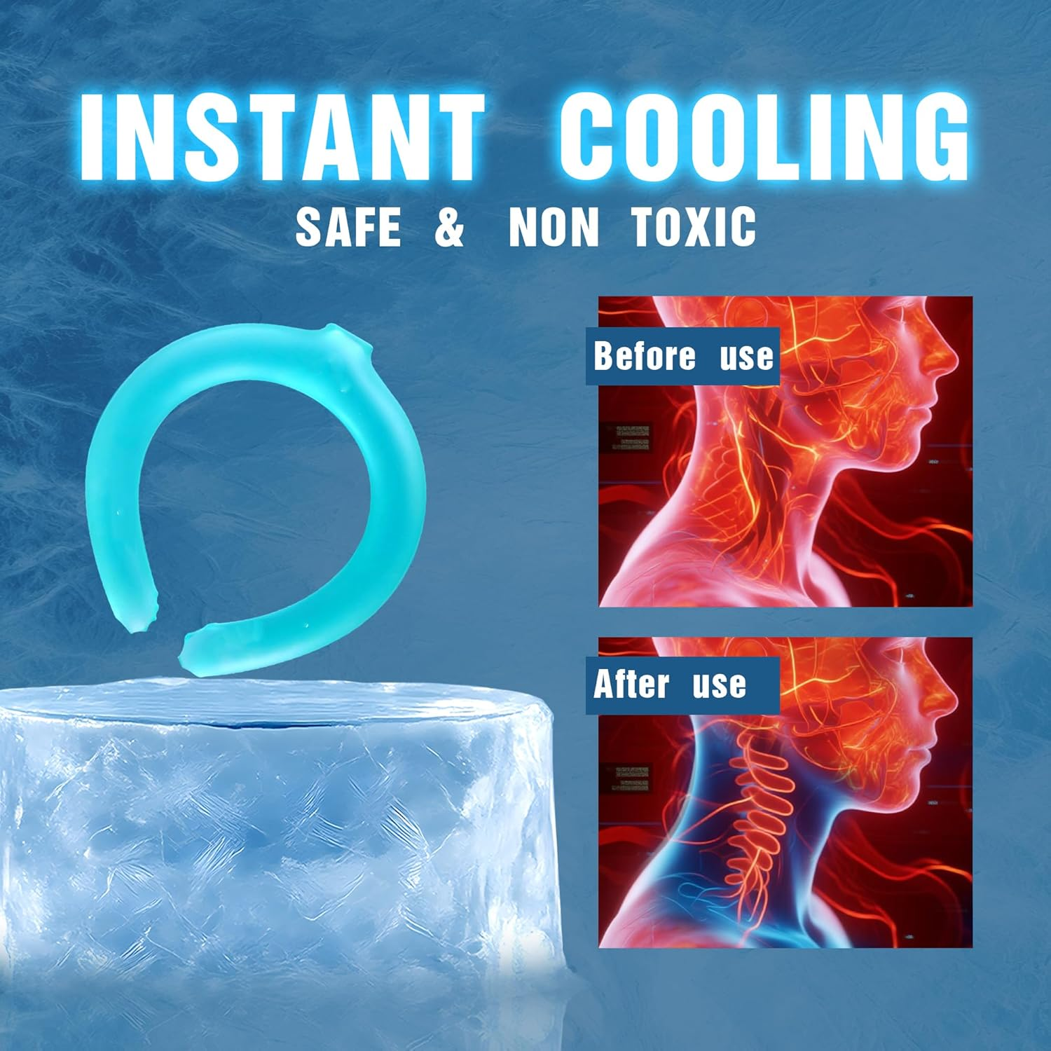 2 PCS Neck Cooling Tube, Wearable Cooling Neck Wrap for Summer Heat, Hands-Free Cold Compress Pack, Reusable Neck Cooler (Blue + Pink)