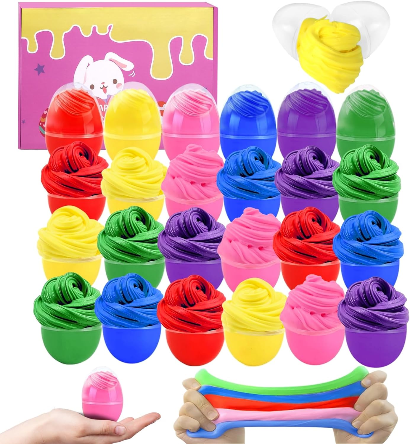 24 Pcs Butter Slime in Transparent Egg Shells for Kids Party Favors, Stretchy Non-Sticky Mess-Free Butter Slime Toys for Party Bag Filler Classroom Rewards Easter Basket Stuffers image number 3
